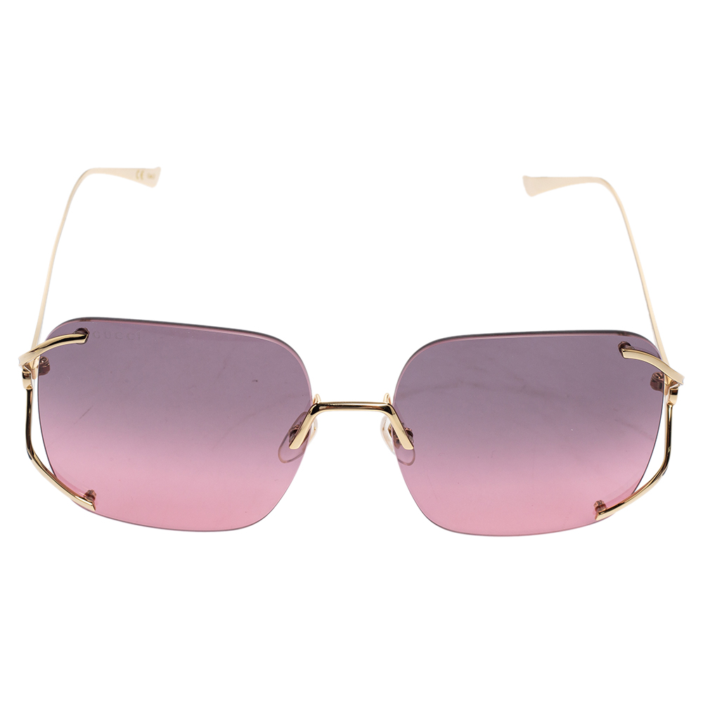 

Gucci Pink Acetate and Gold Metal Tone GG0646S Gradient Square Sunglasses