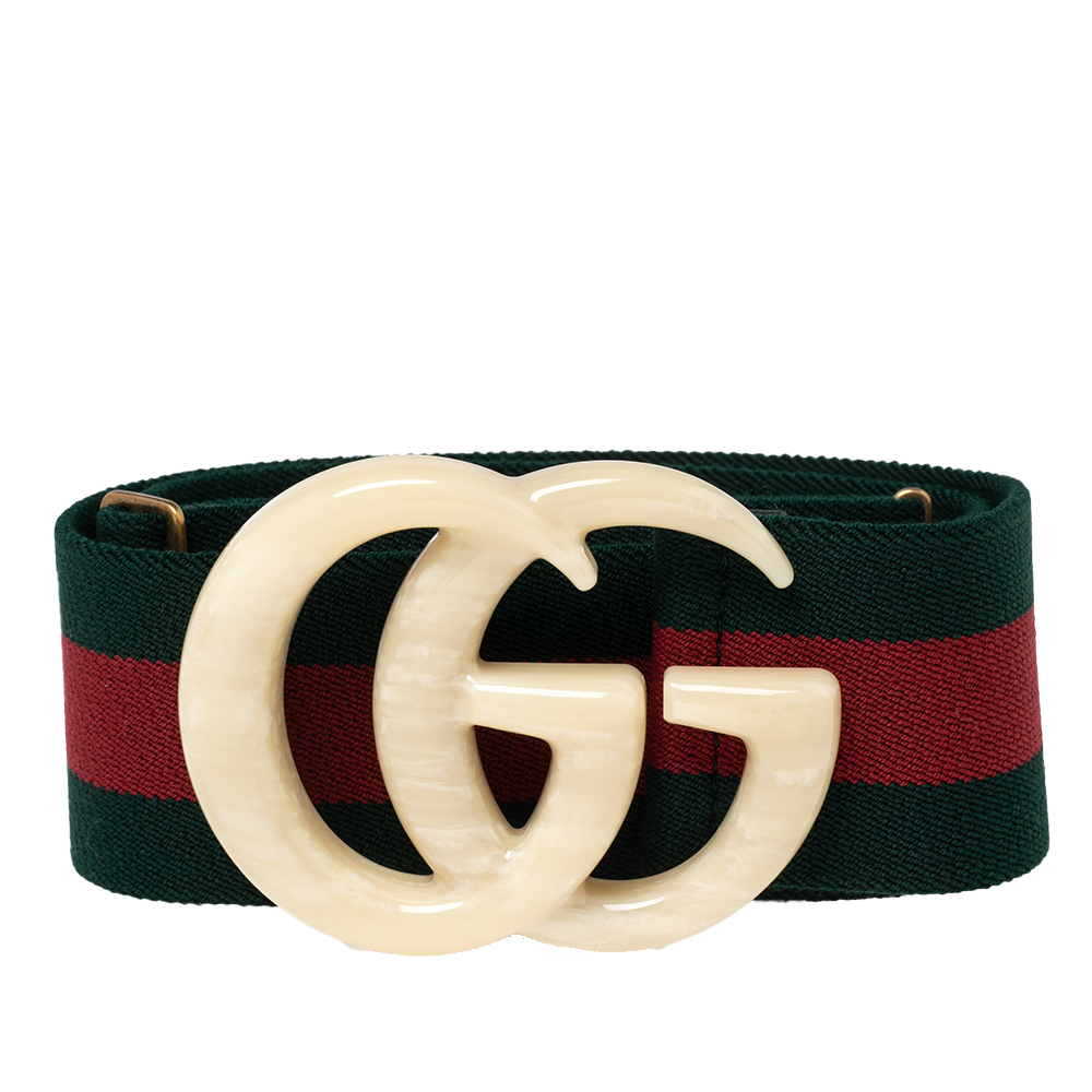 

Gucci Green/Red Canvas Web Plexi GG Waist Belt