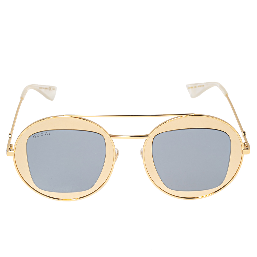 

Gucci Gold Tone/ White GG0105S Round Sunglasses