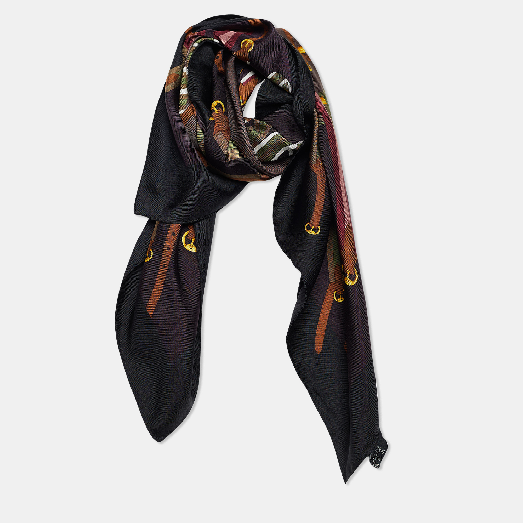 

Gucci Black Equestrian Print Silk Scarf