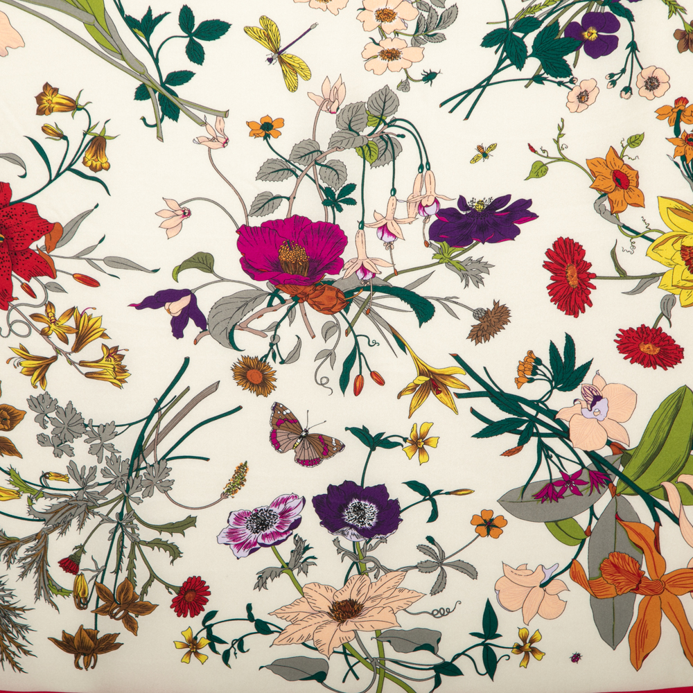 

Gucci Cream Floral Printed Silk Square Scarf