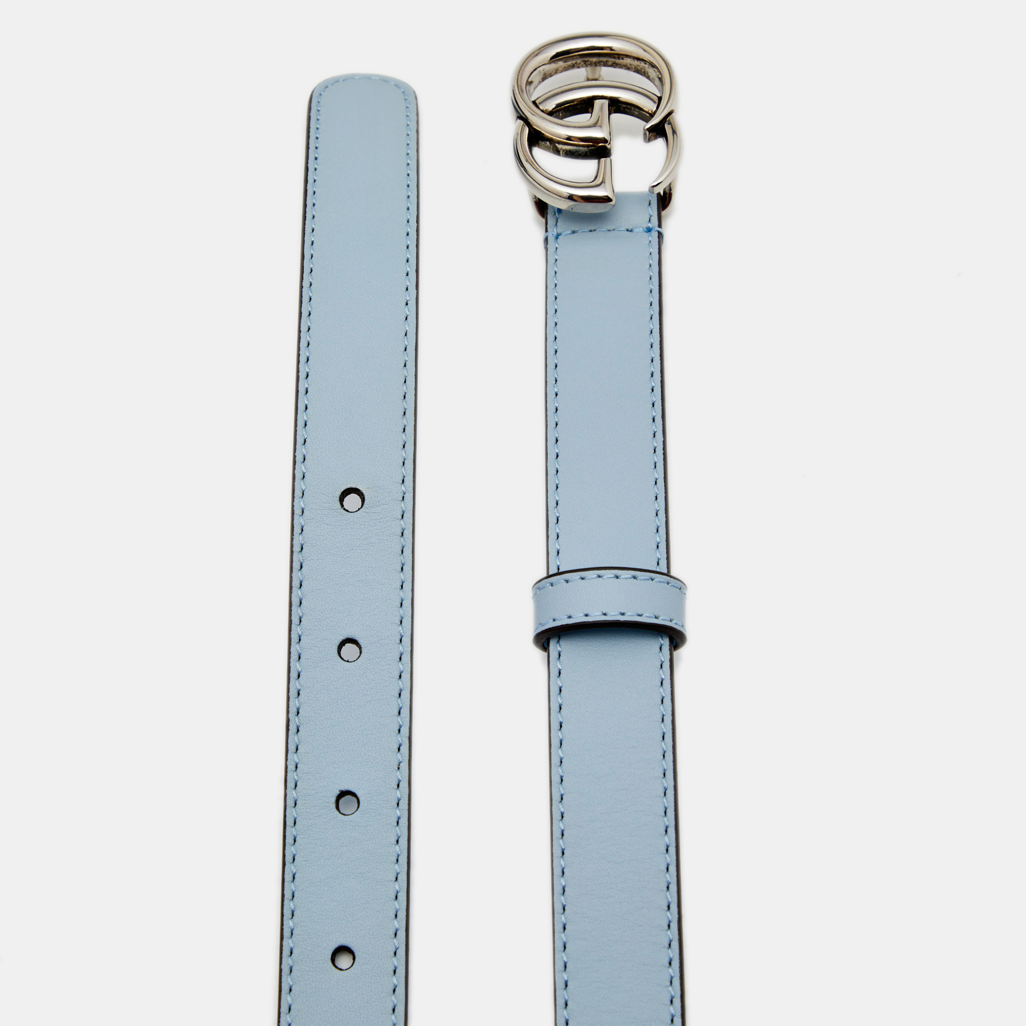 

Gucci Blue Leather GG Marmont Buckle Slim Belt