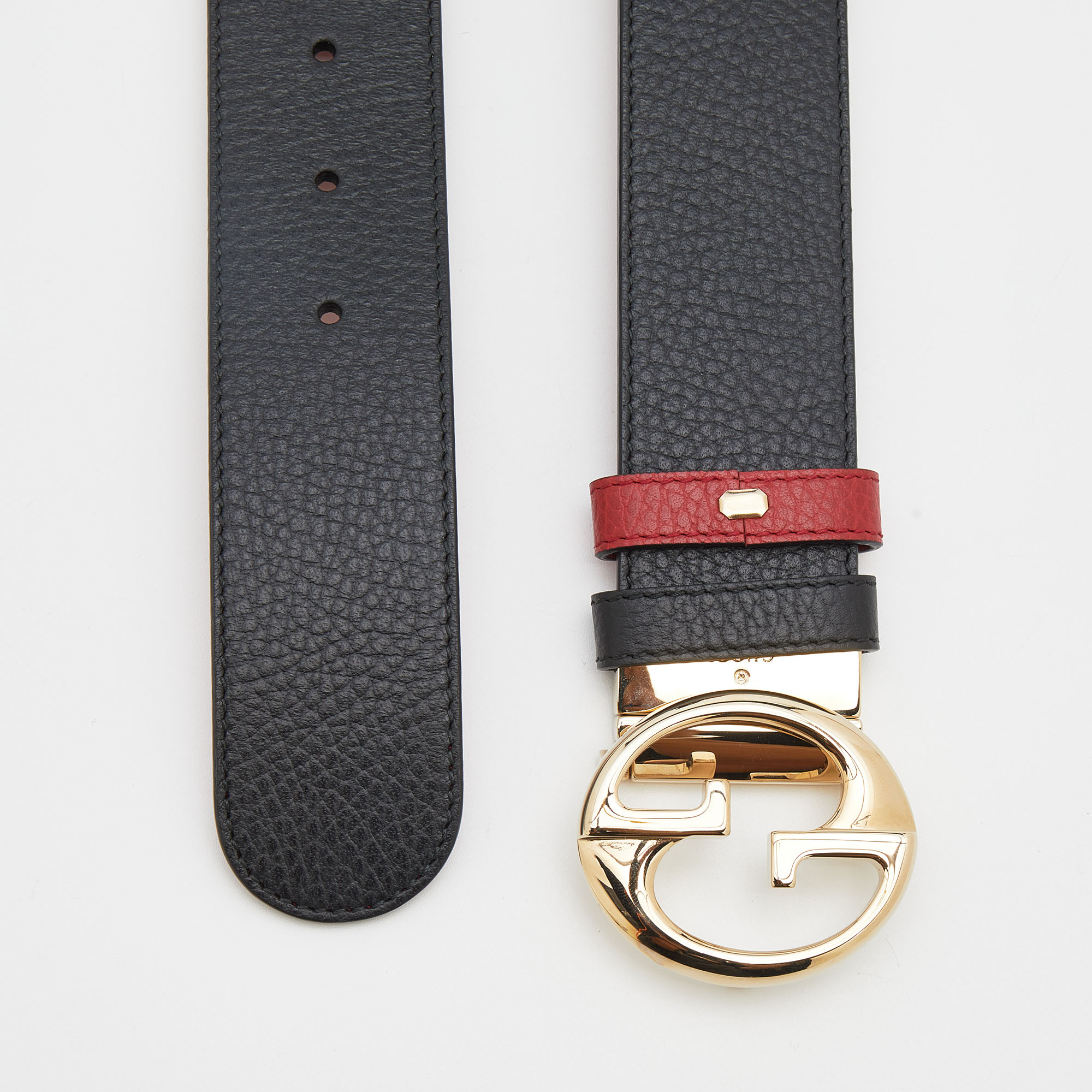 

Gucci Black/Red Leather Reversible GG Dollar Belt