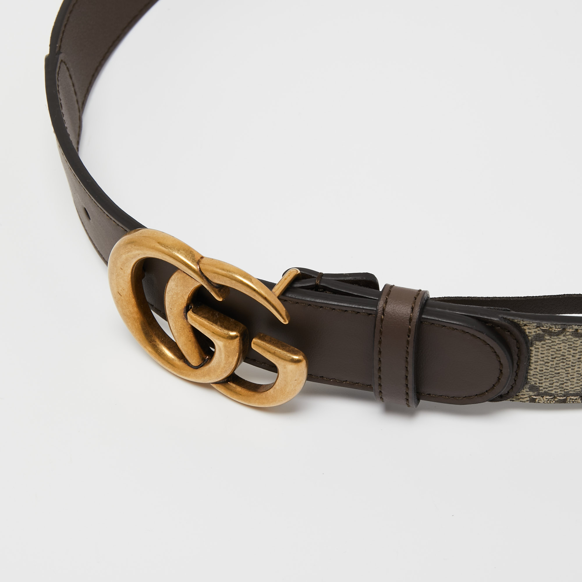 

Gucci Beige GG Supreme and Leather GG Marmont Buckle Belt