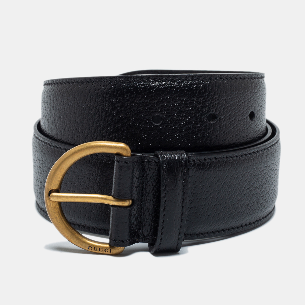 Pre-owned Gucci Black Leather Buckle Belt 80 Cm