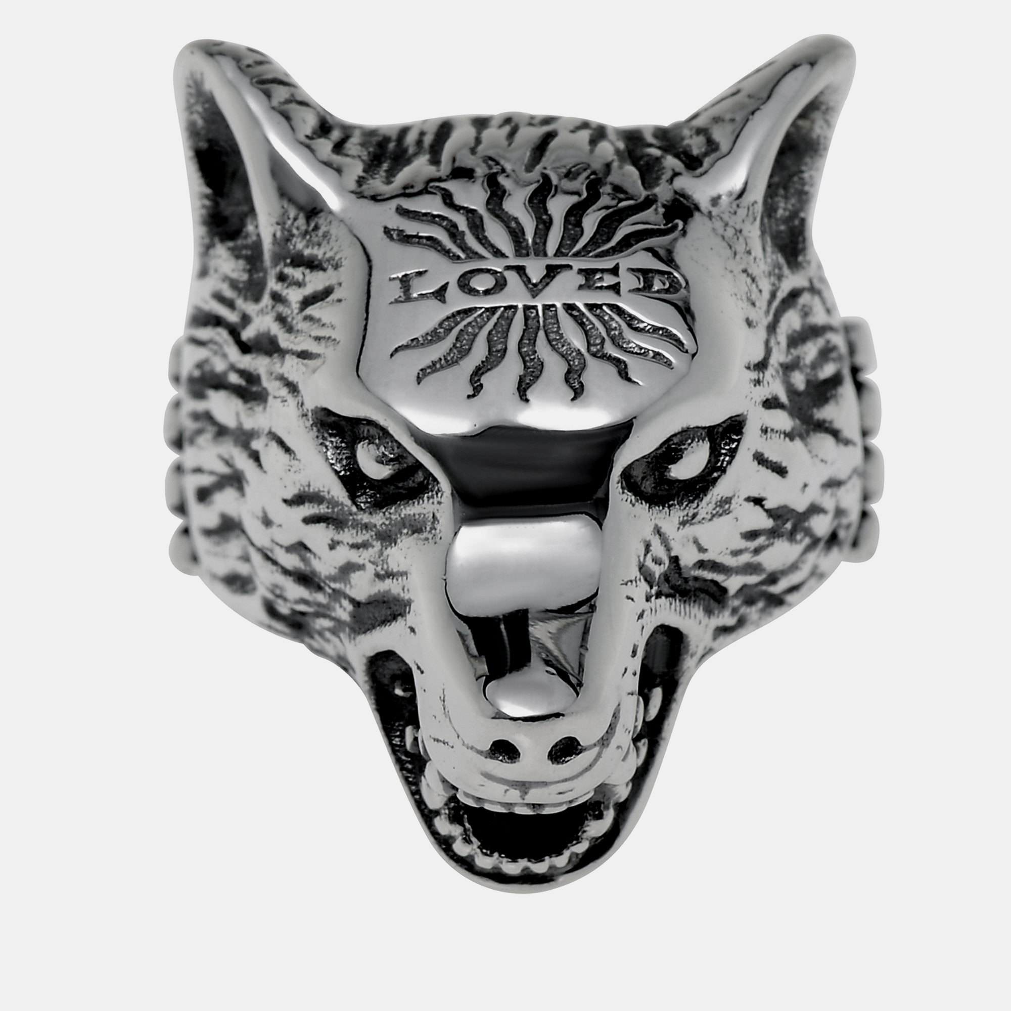 

Gucci Anger Forest Sterling Silver Wolf Head Statement Ring Sz. 6.5