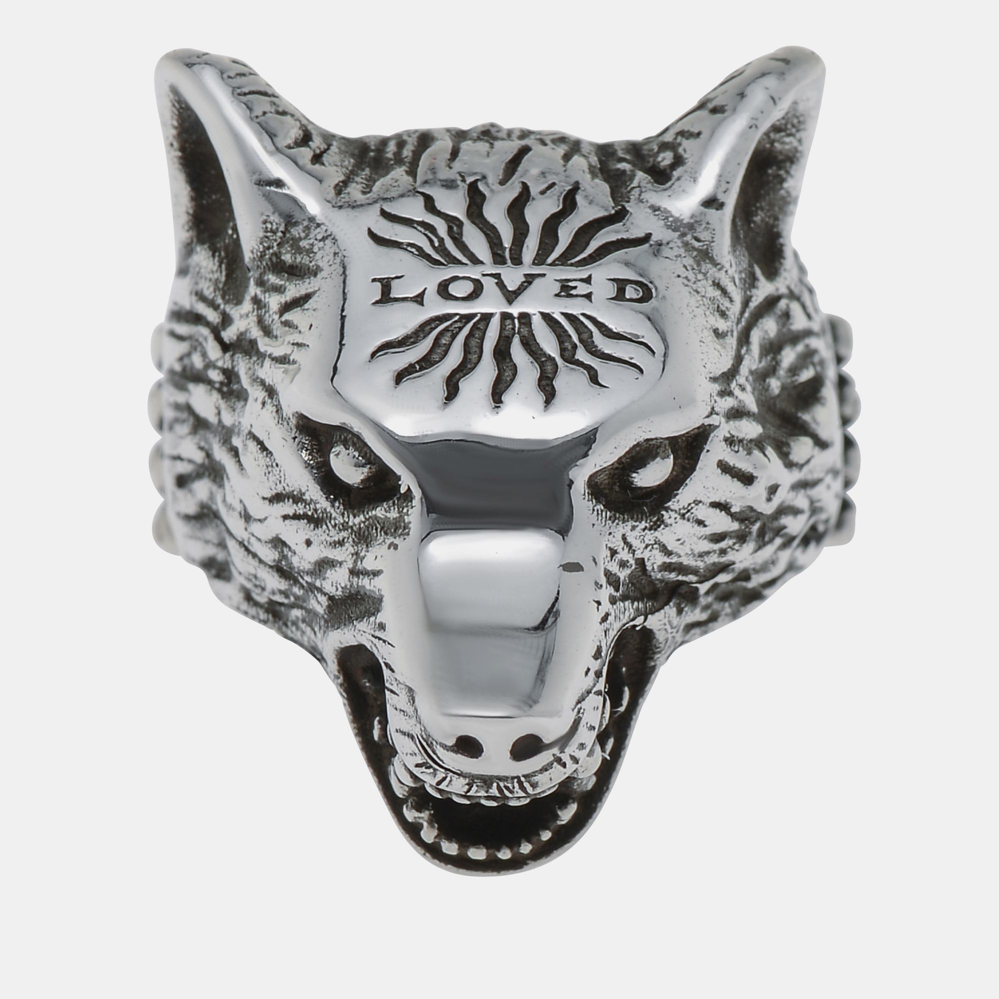 

Gucci Anger Forest Sterling Silver Wolf Head Statement Ring Sz. 7