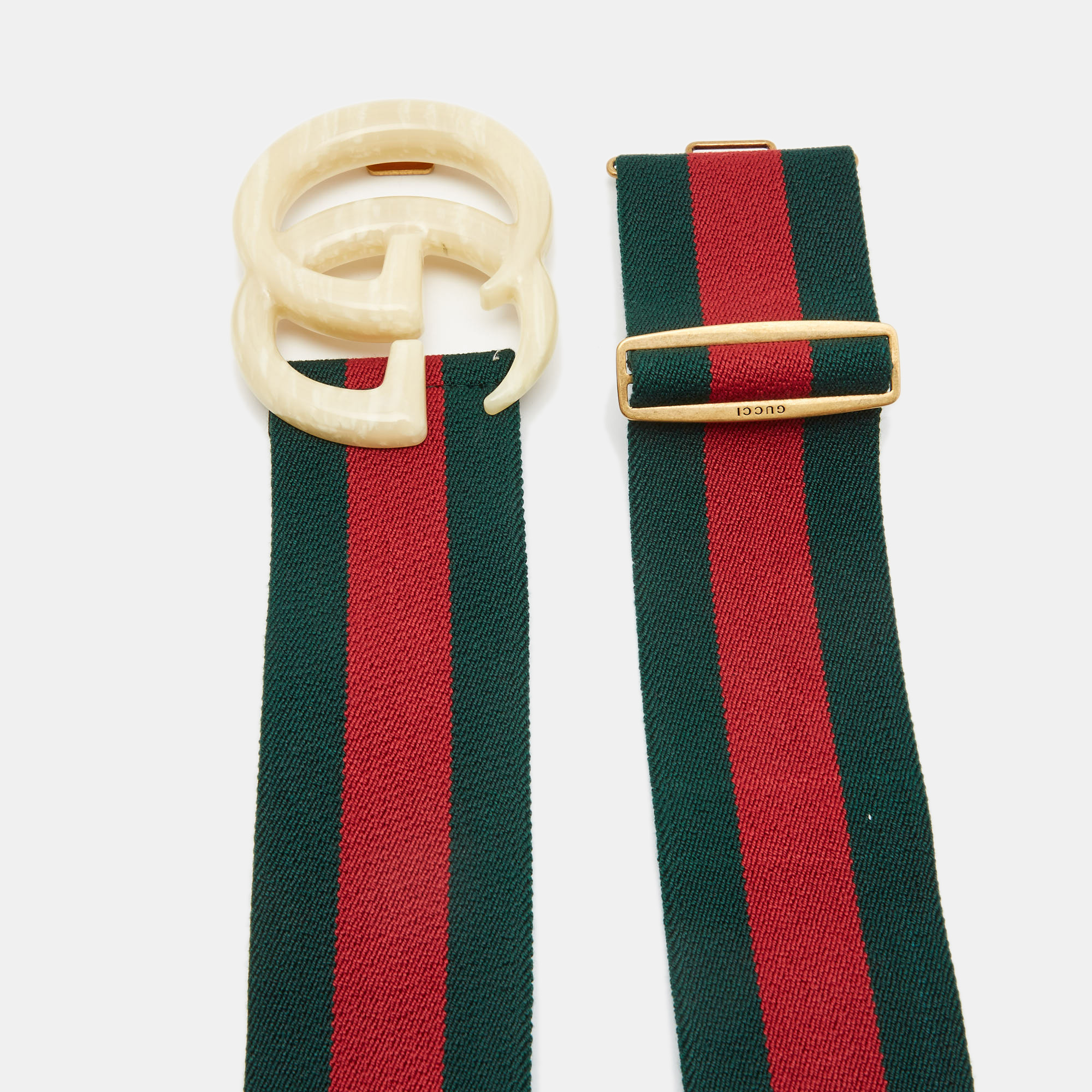 

Gucci Green/Red Elastic Web Double G Buckle Belt