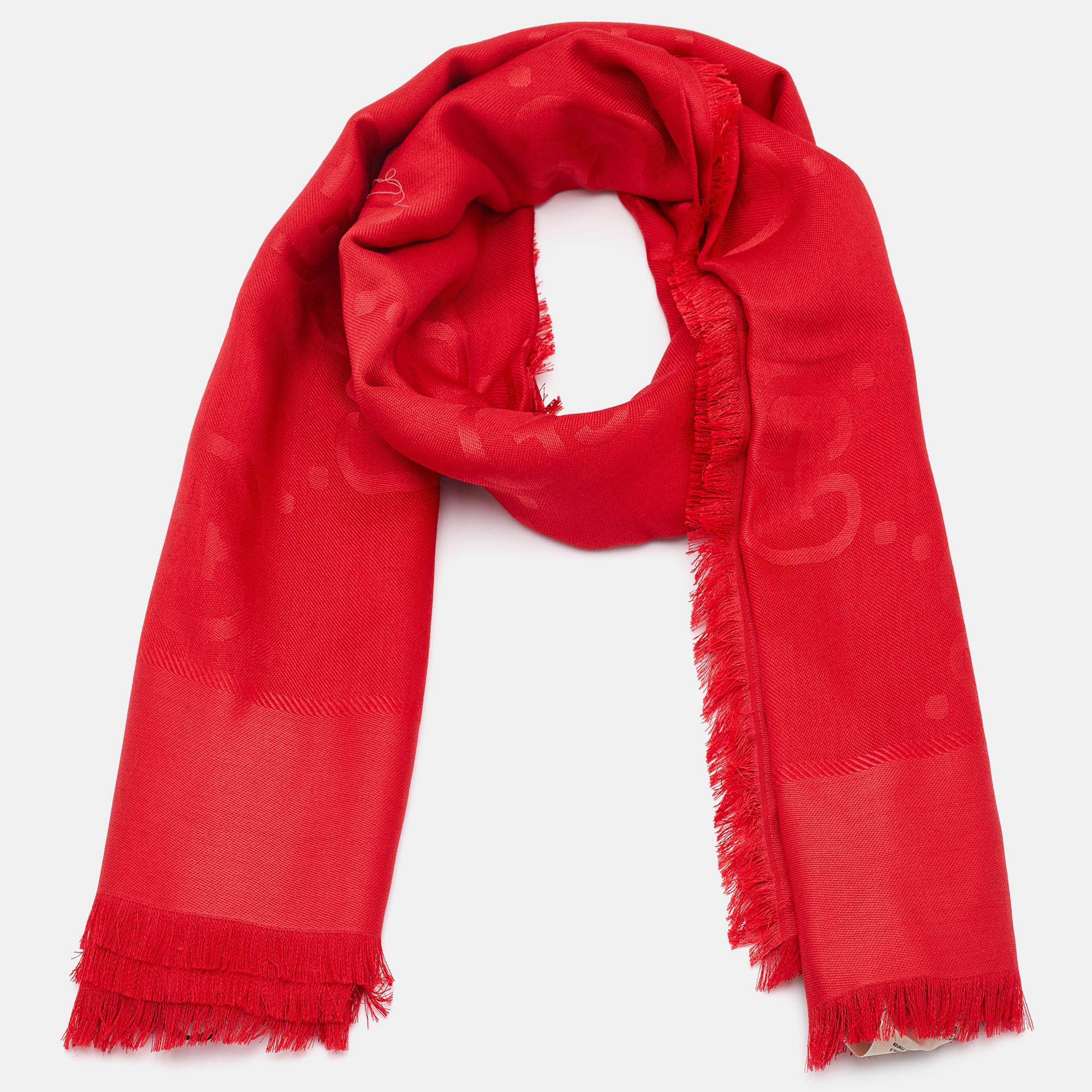 

Gucci Red Logo Jacquard Silk & Wool Scarf