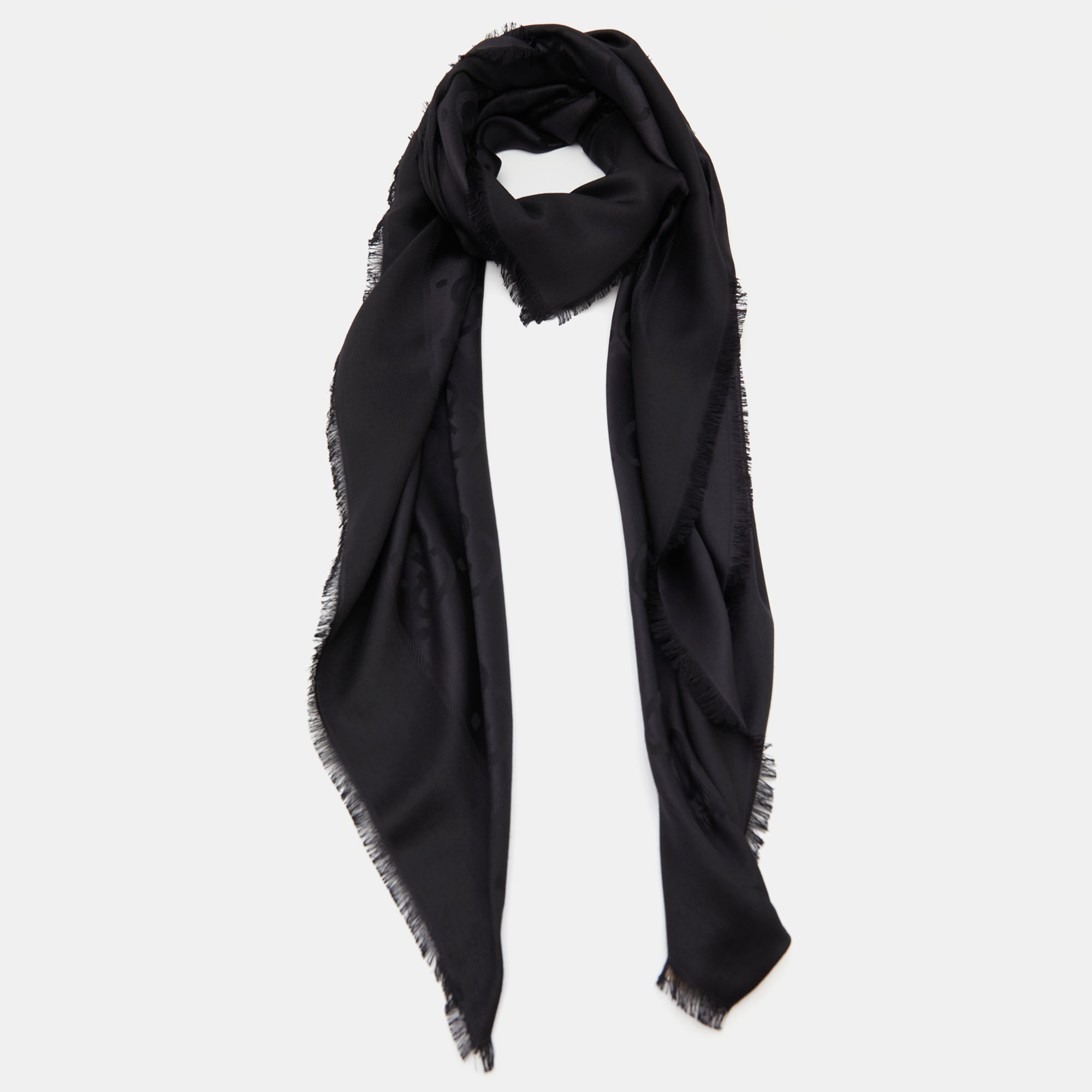 

Gucci Black Logo Jacquard Silk & Wool Shawl