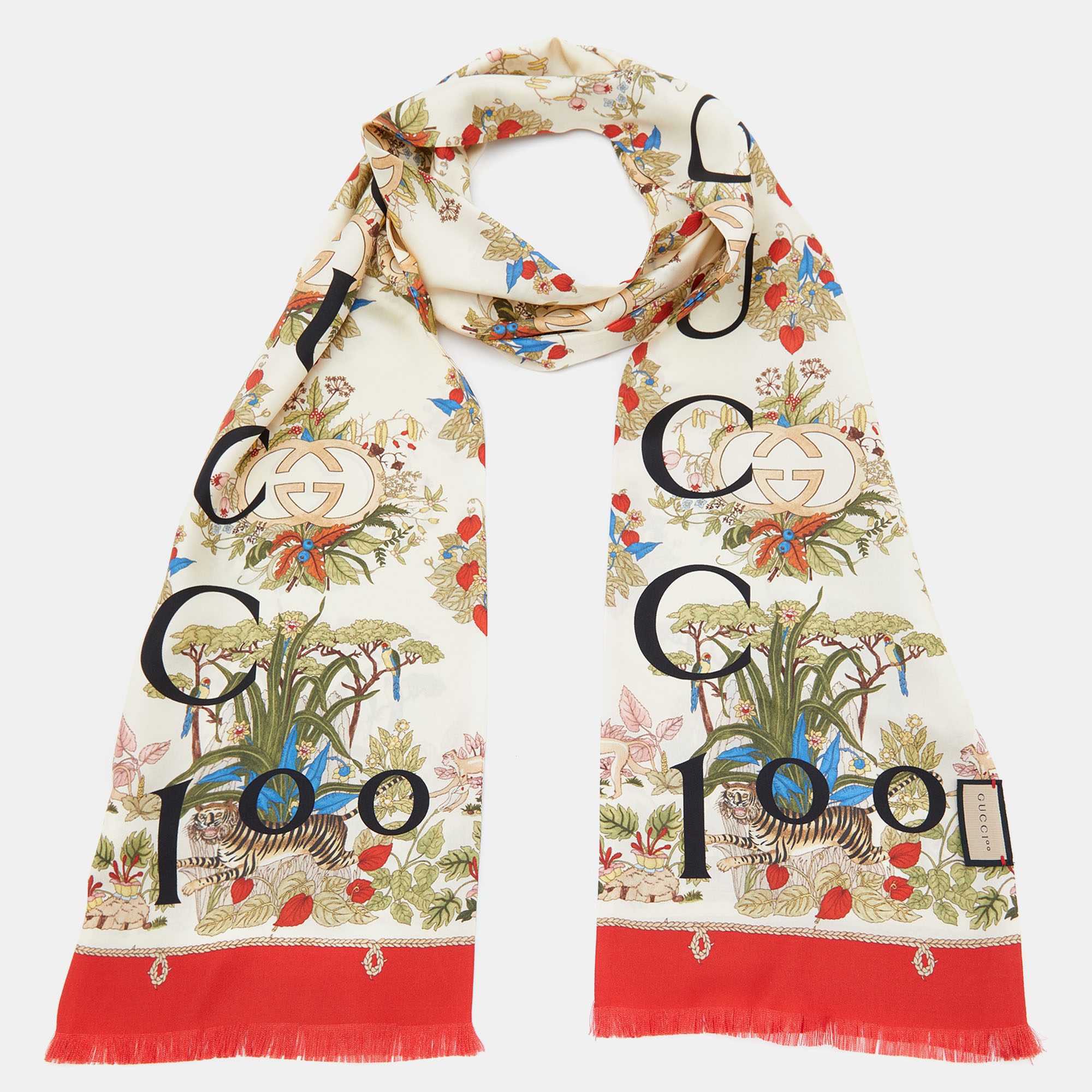 

Gucci 100 Cream/Red year of Tiger Printed Silk Stole