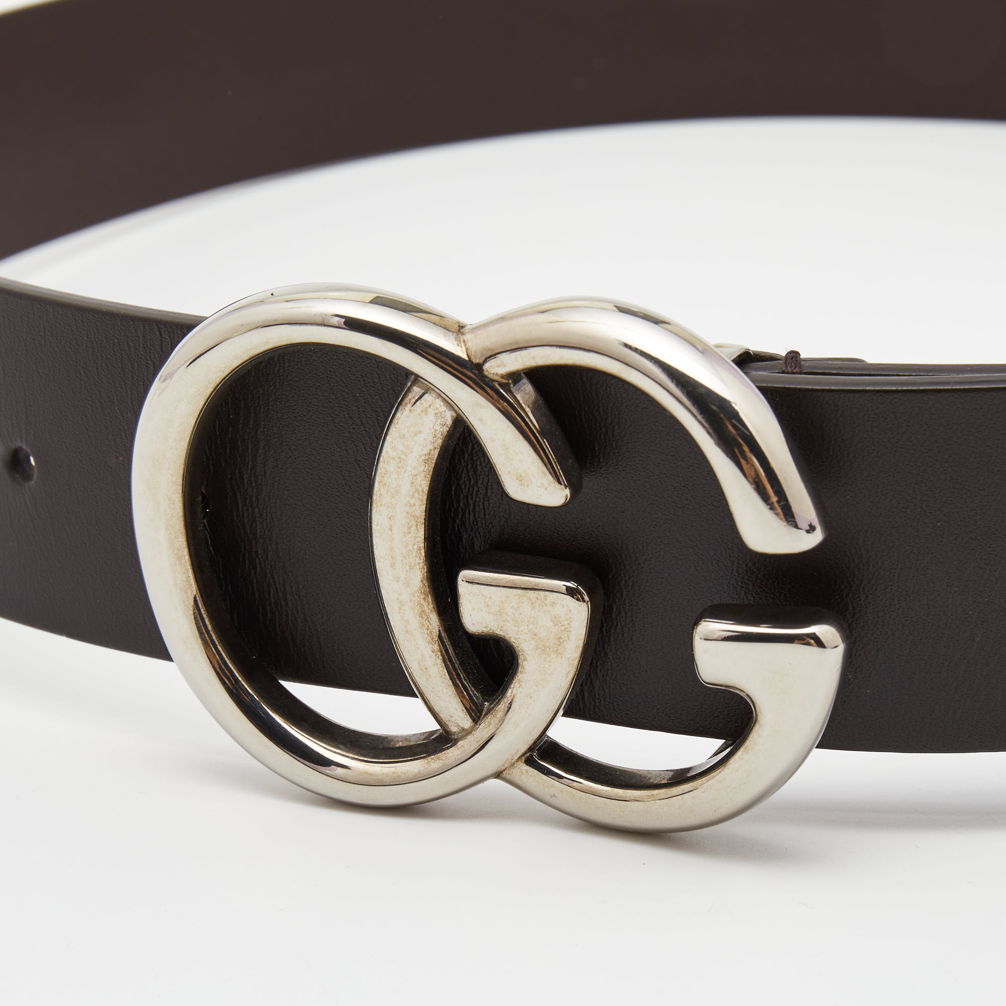 

Gucci Dark Brown Leather GG Marmont Buckle Belt