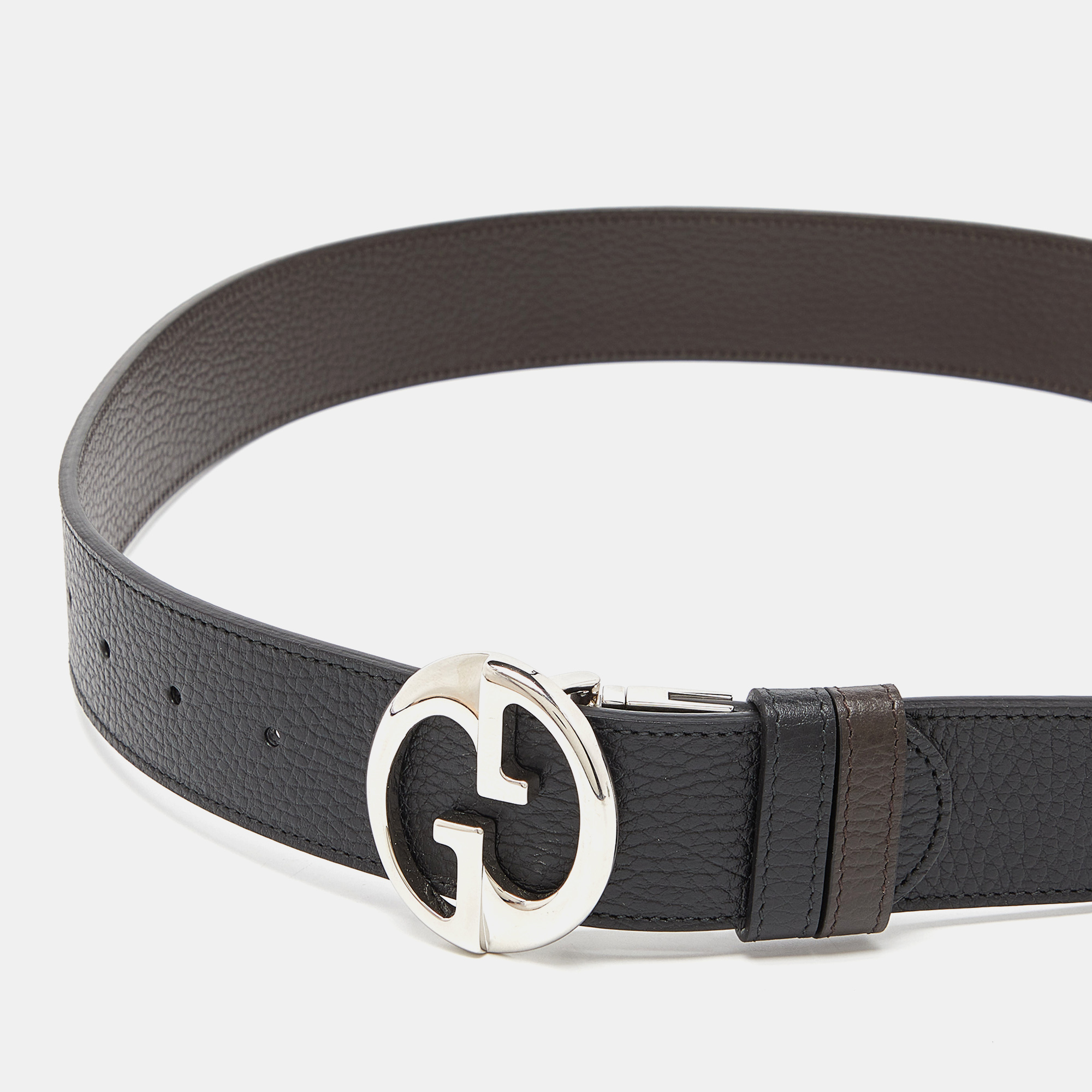 

Gucci Black/Brown Leather Interlocking G Reversible Buckle Belt