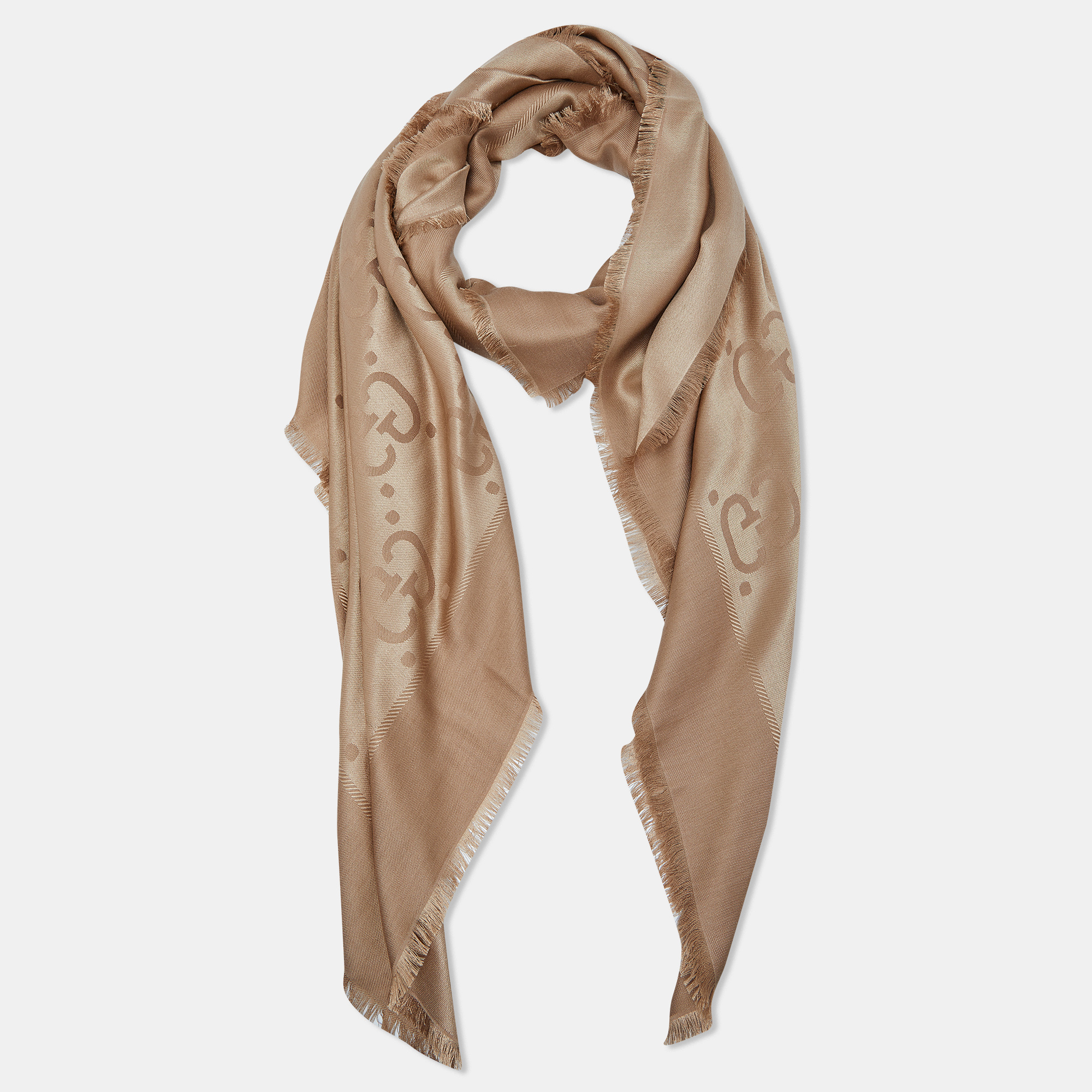 

Gucci Beige Logo Jacquard Wool & Silk Shawl