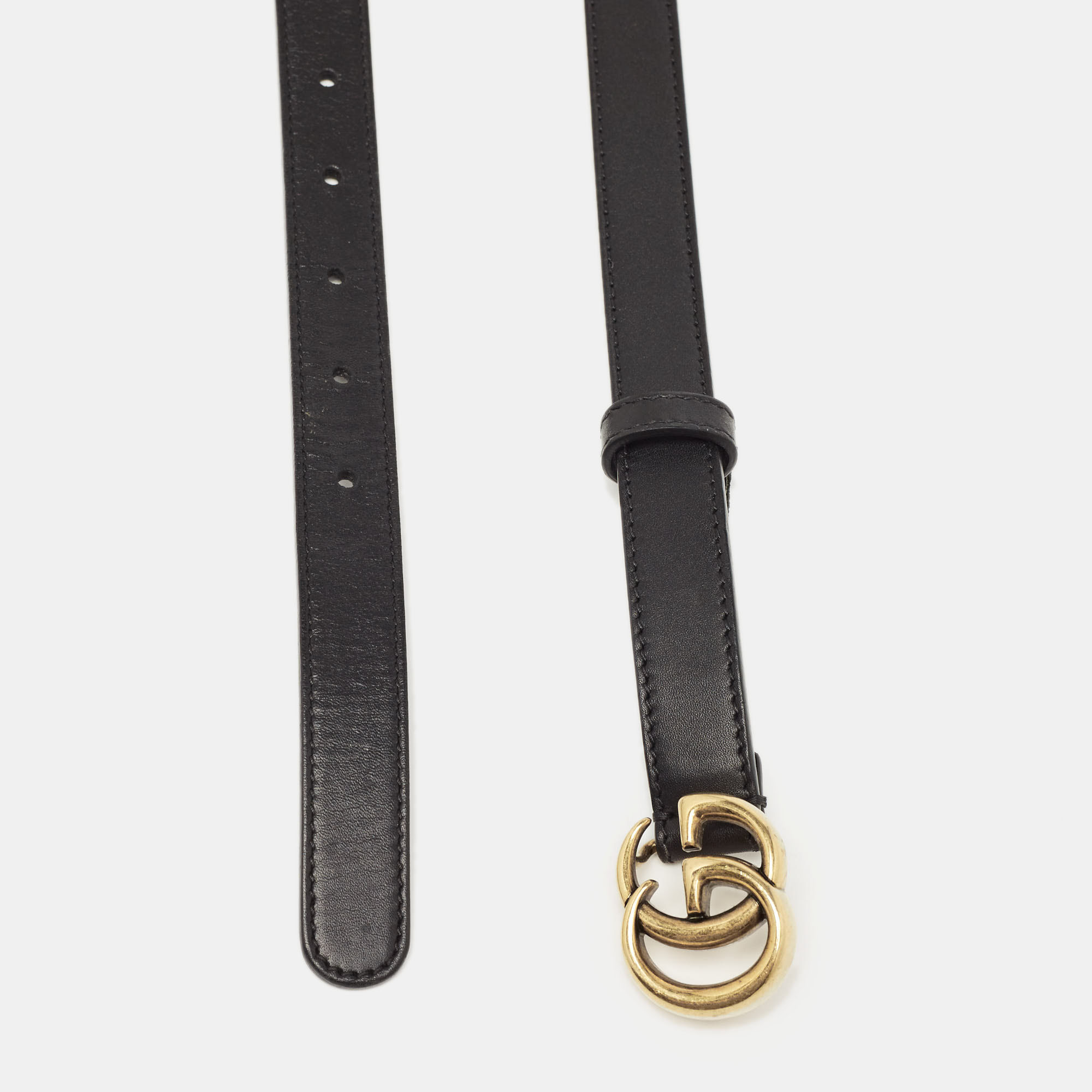 

Gucci Black Leather Slim Double G Buckle Belt