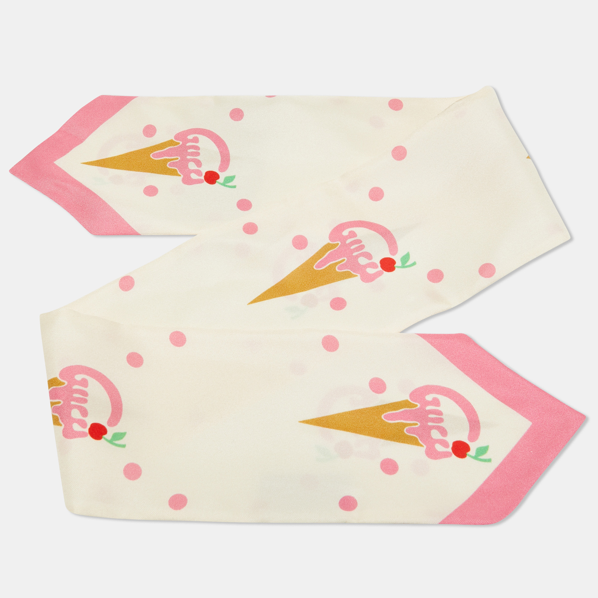 

Gucci Pink Ice Cream Print Silk Neck Bow