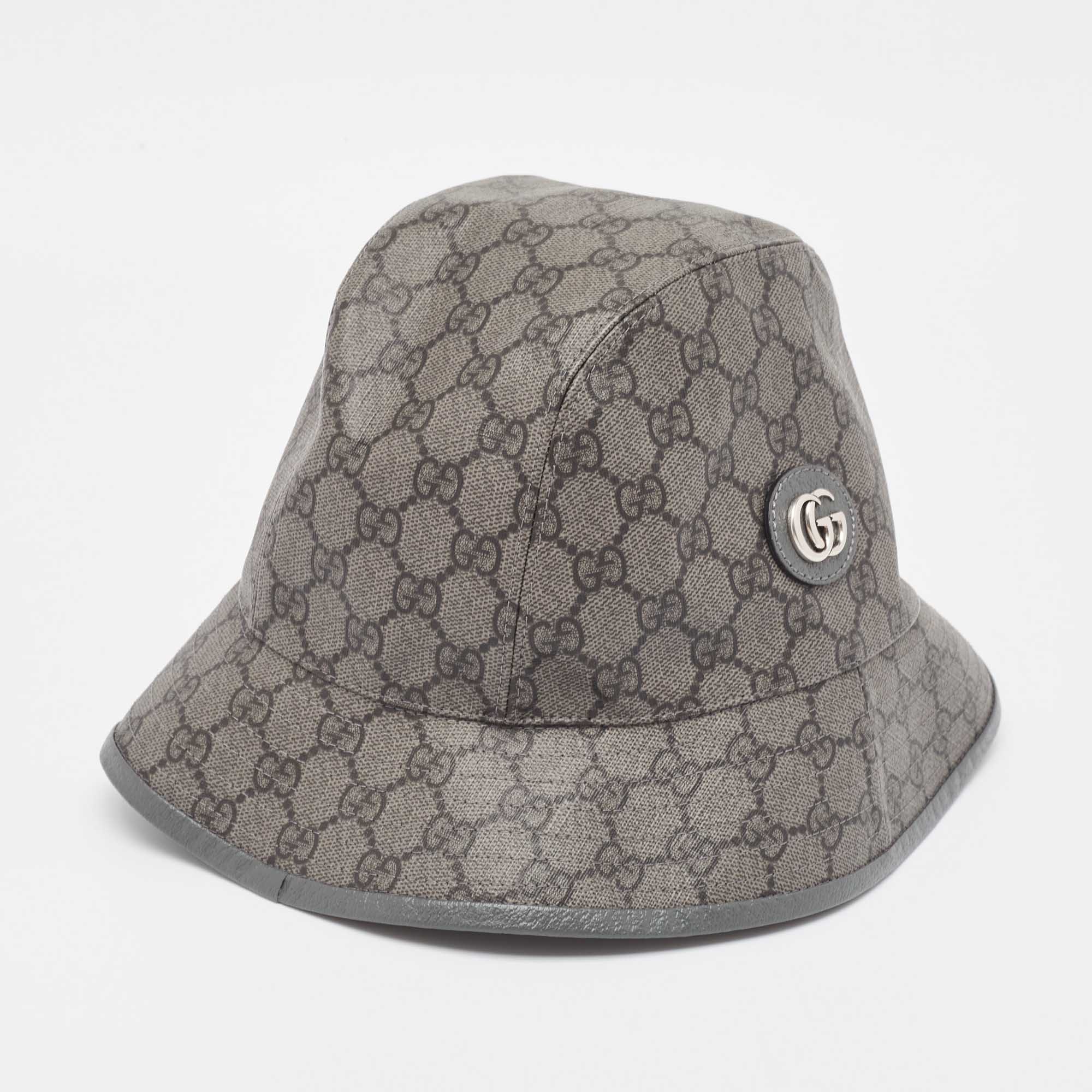 Pre-owned Gucci Grey Gg Supreme Coated Canvas Bucket Hat M