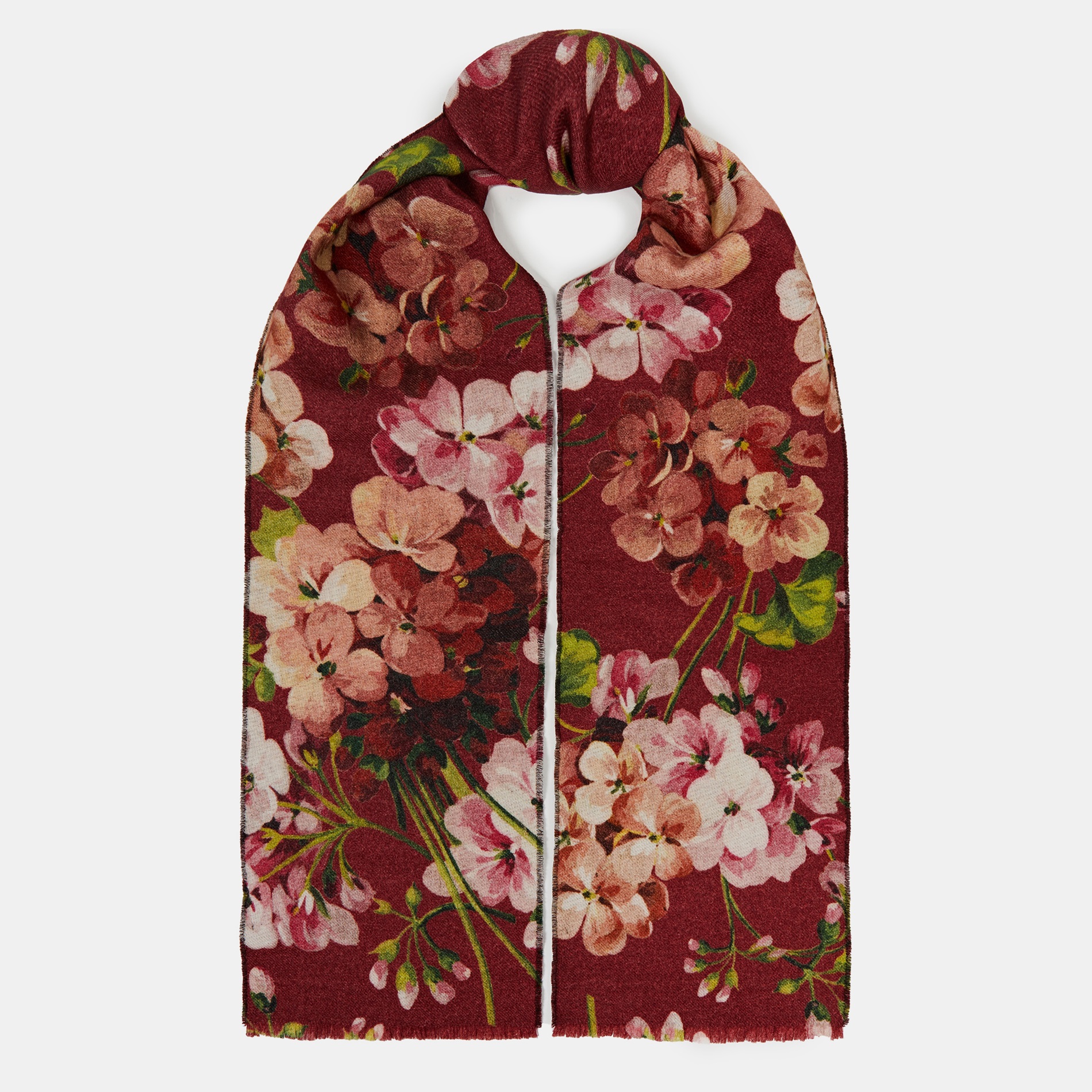 

Gucci Floral Print Wool Jacquard Scarf, Red