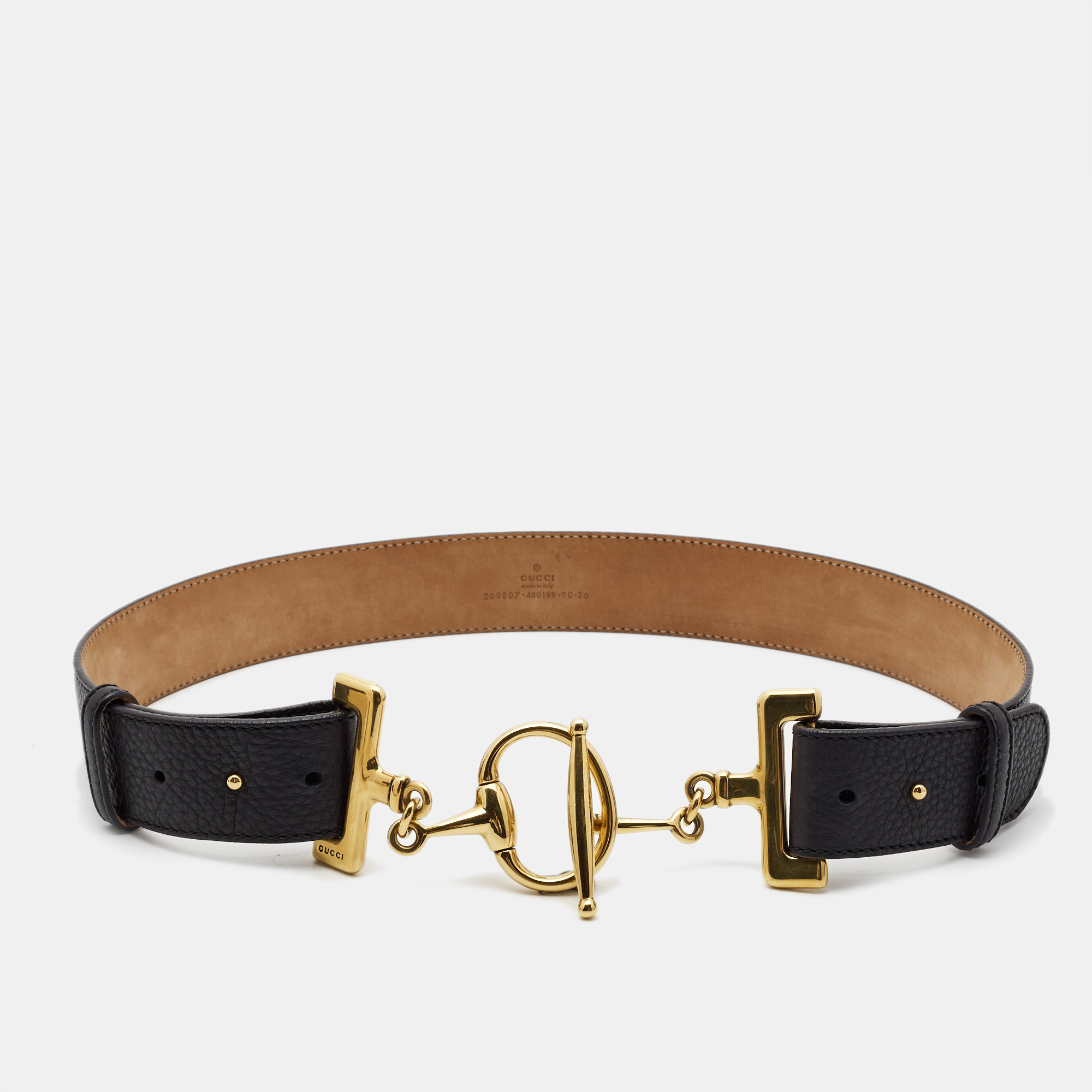 

Gucci Black Leather Horsebit Waist Belt 90CM