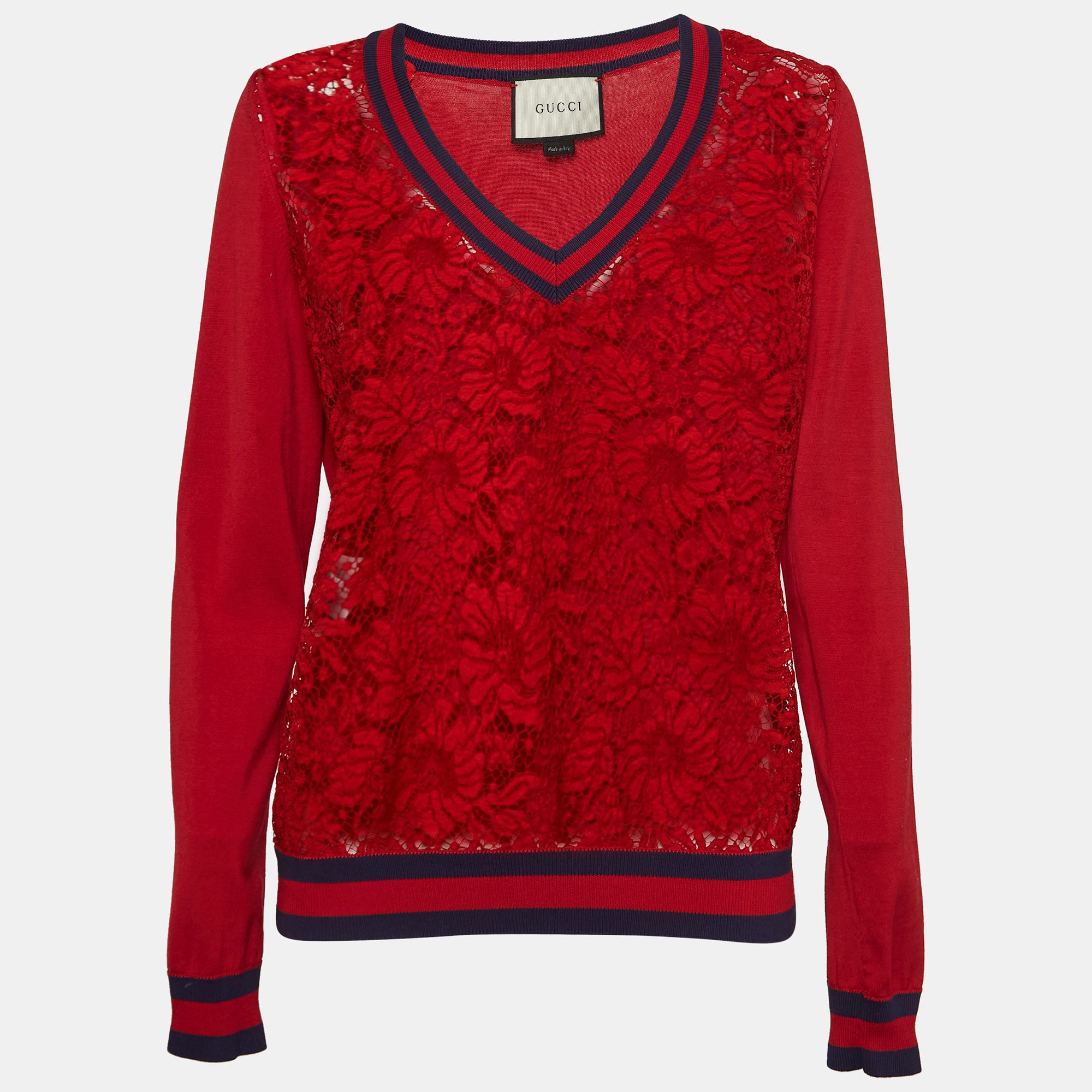 

Gucci Red Lace & Knit Contrast Trimmed Sweatshirt XL