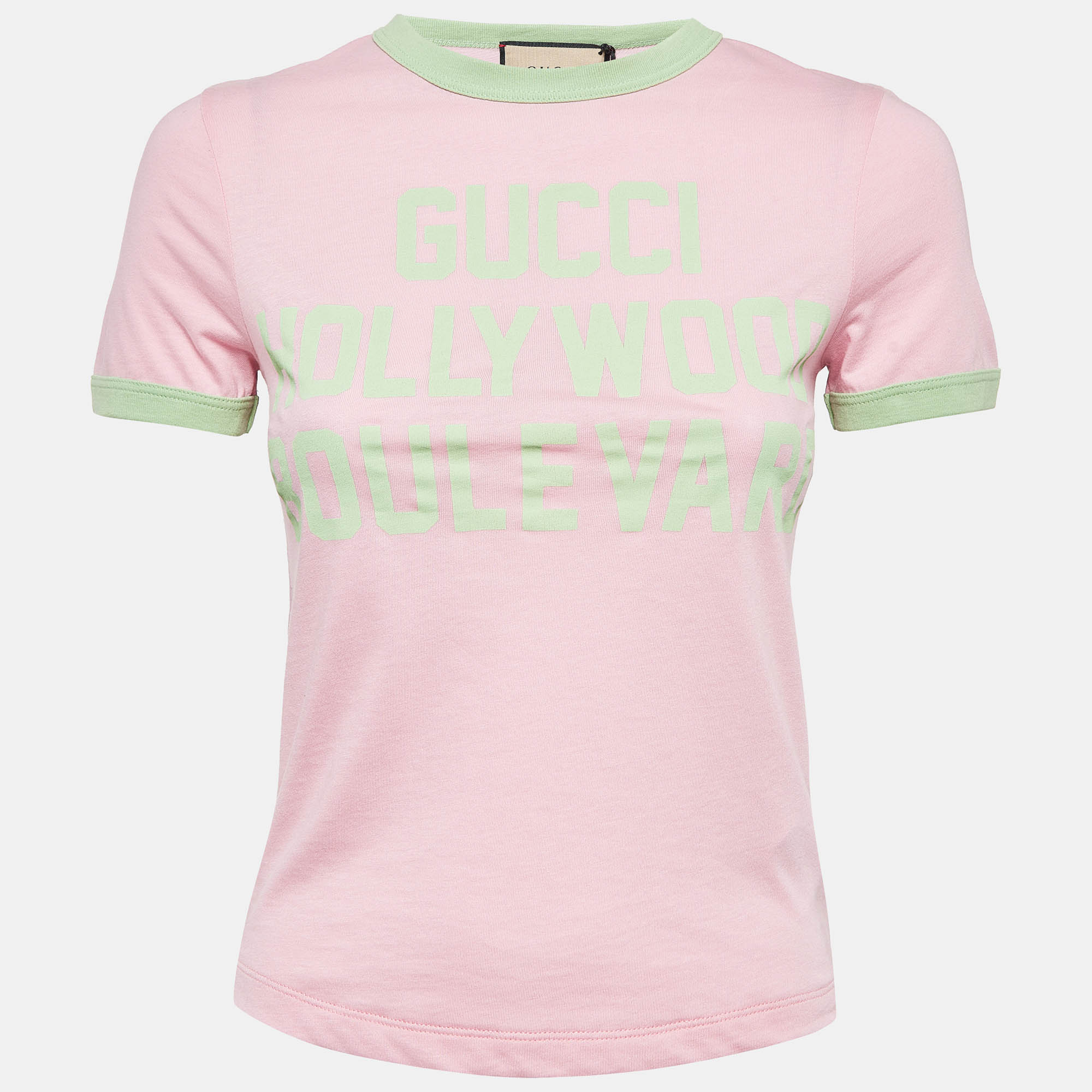 Pre-owned Gucci Sugar Pink Printed Cotton Knit T-shirt Xxs