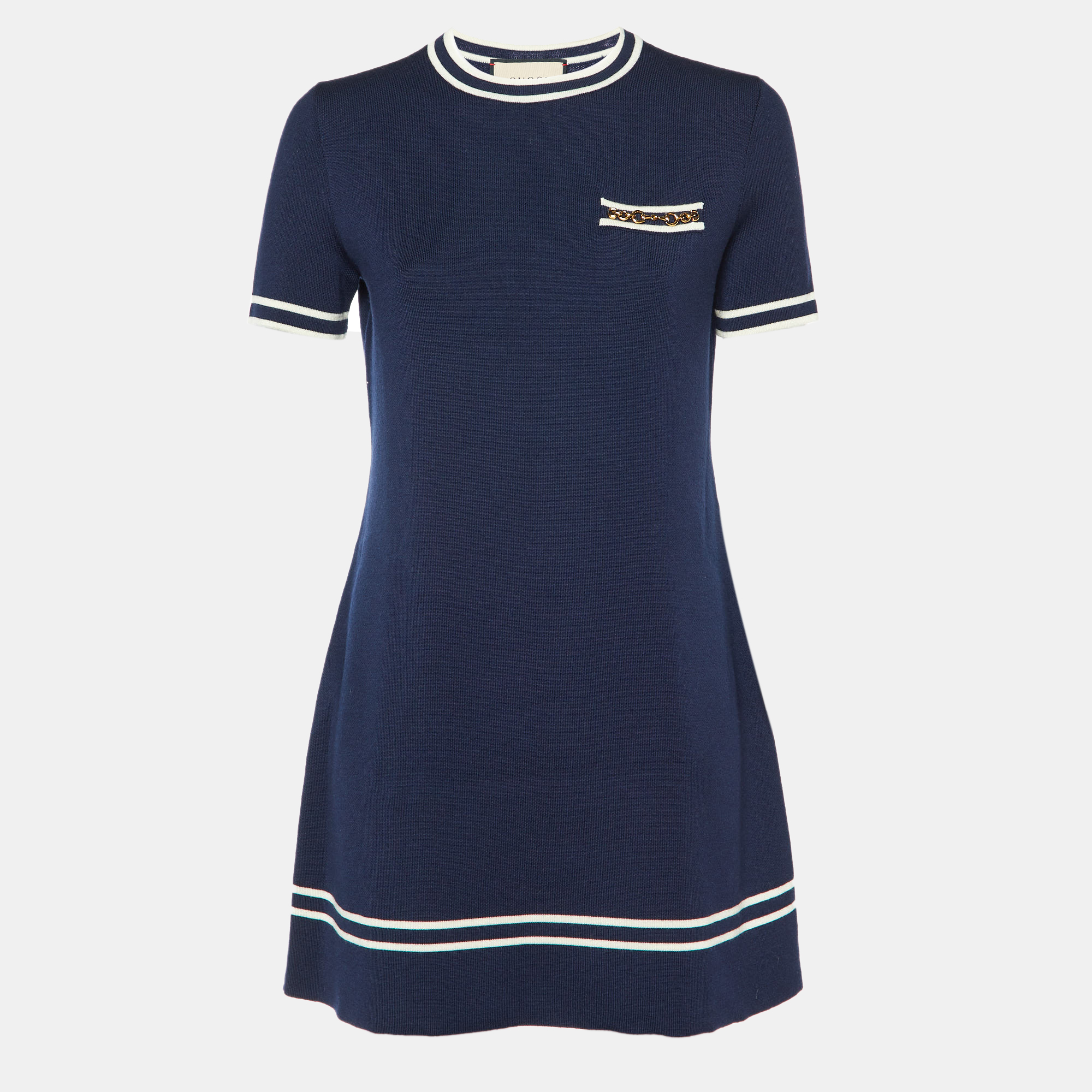 

Gucci Navy Blue Wool Knit Horsebit Detail Mini Dress S