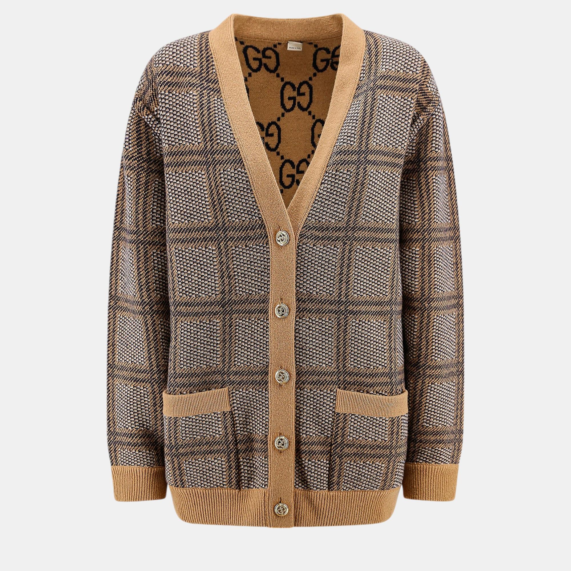 

Gucci Beige Wool Cardigan With Madras Motif Cardigan