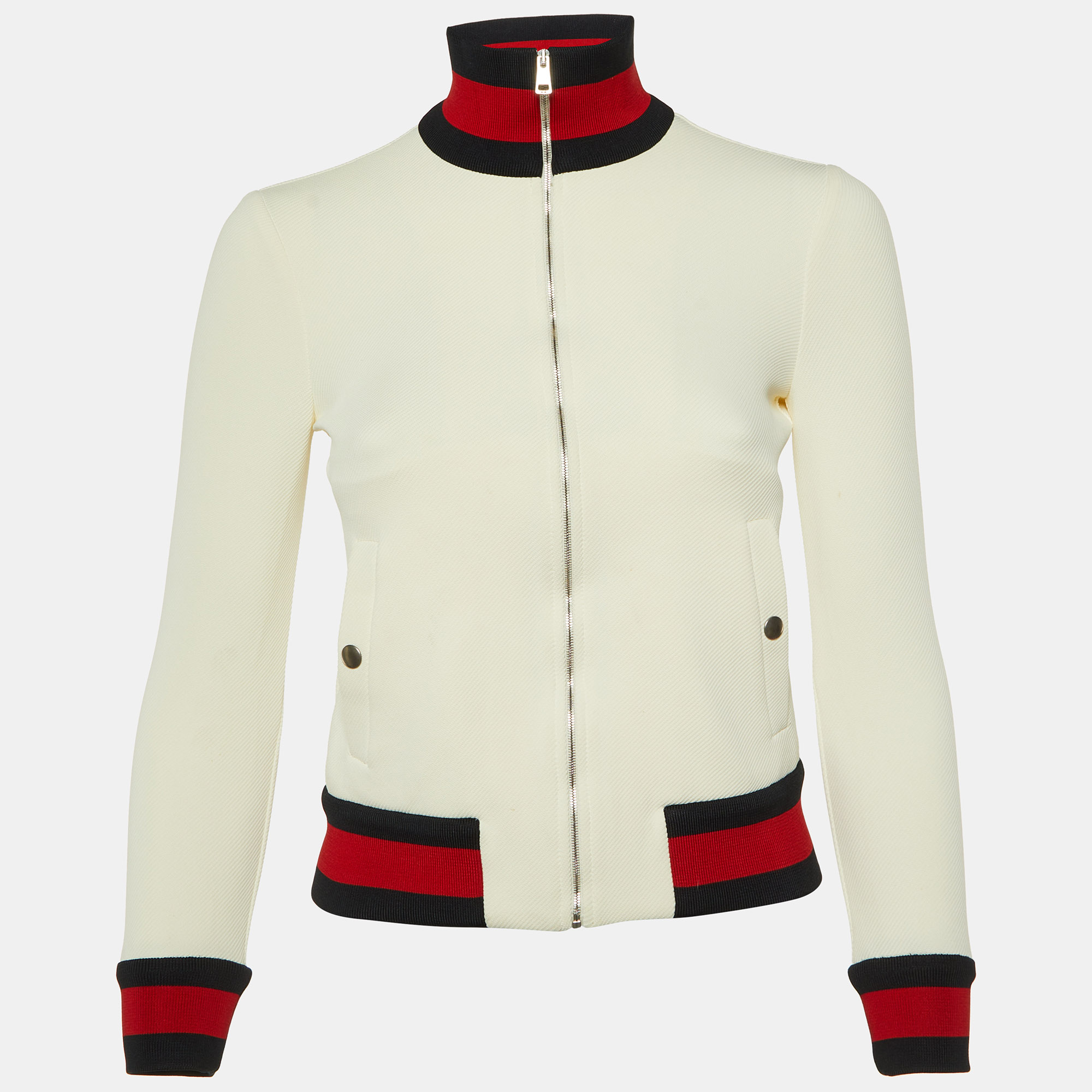 

Gucci Ivory Web Striped Nylon Bomber Jacket XXS, Cream