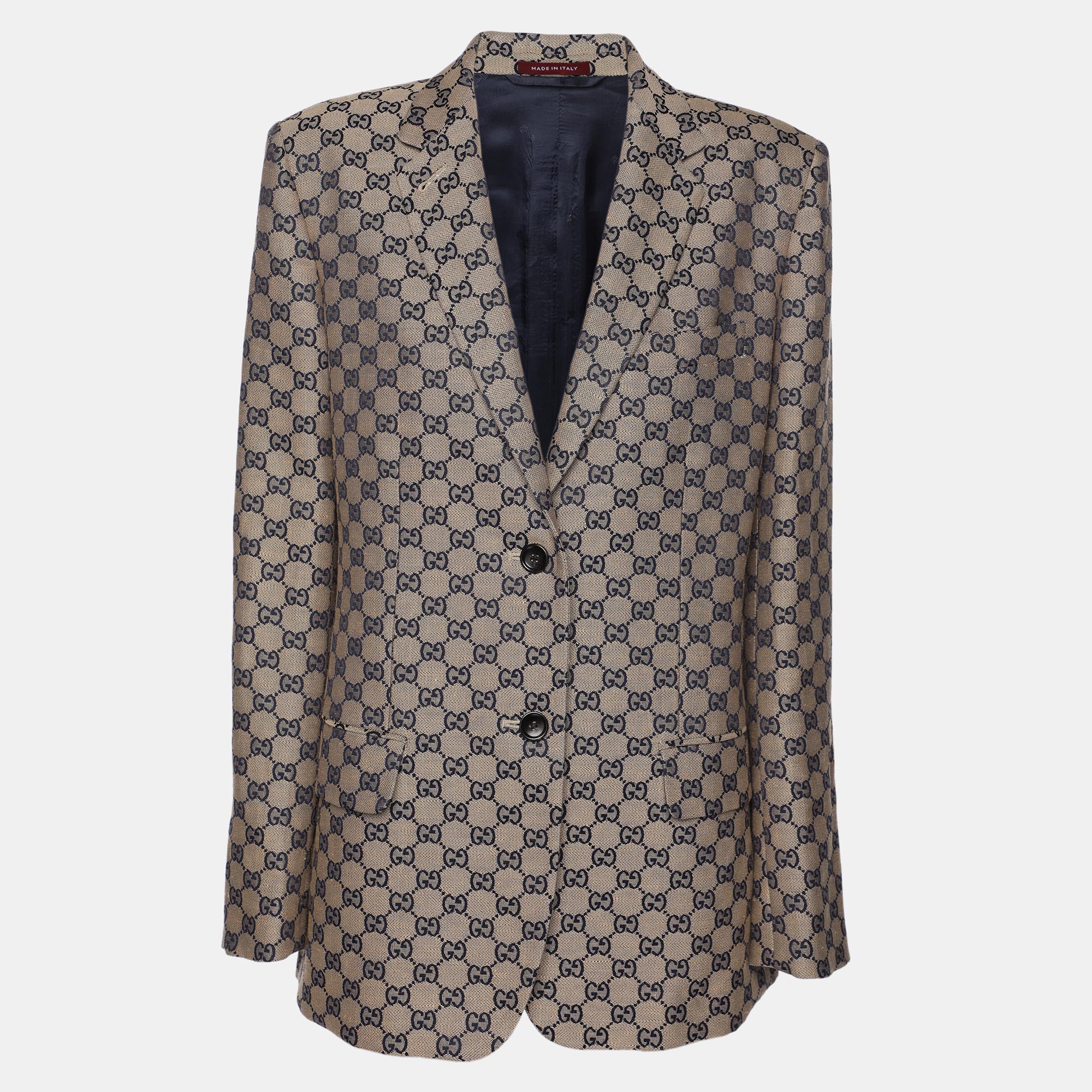 

Gucci Beige/Blue GG Linen Blend Blazer M