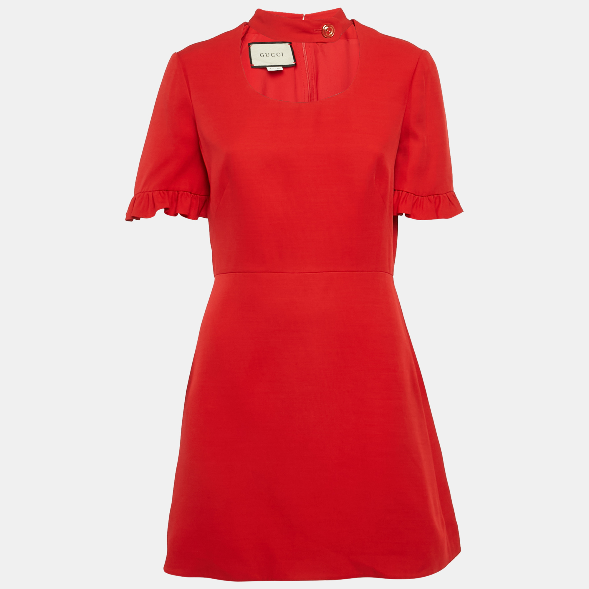 

Gucci Red Silk and Wool Detachable Collar Ruffled Mini Dress M