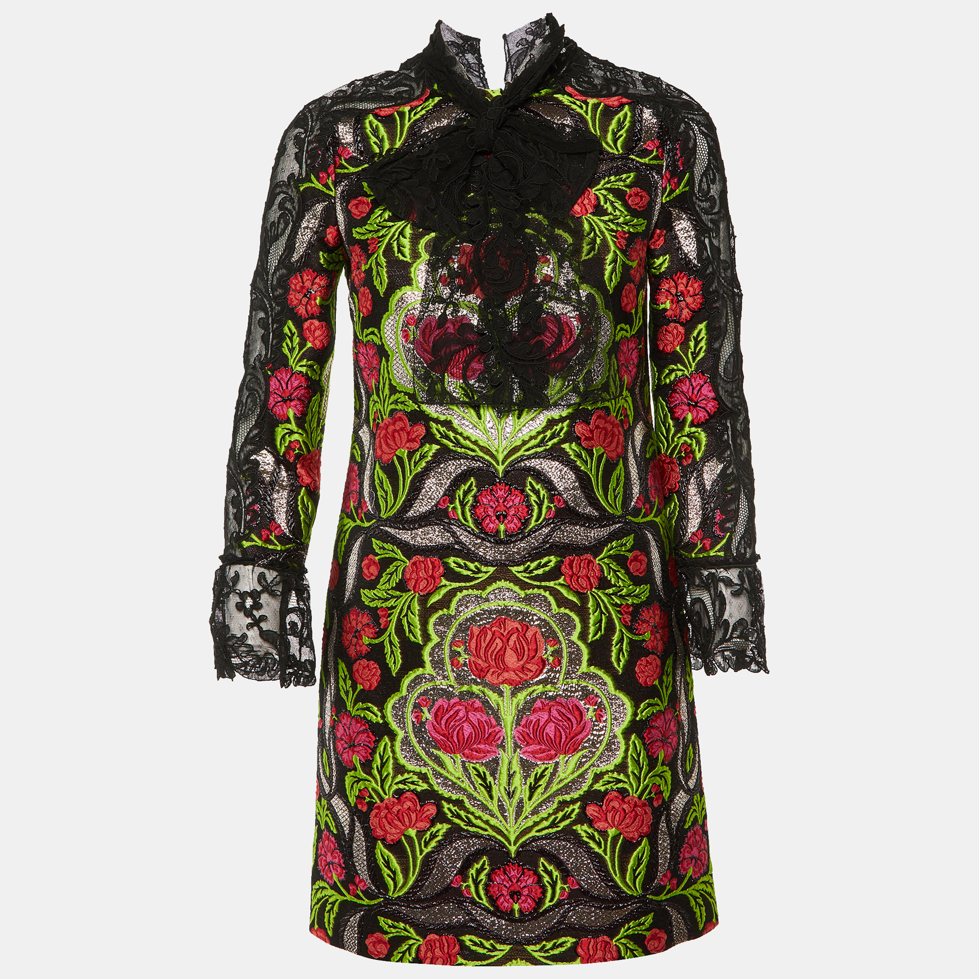 

Gucci Black Floral Brocade & Lace Mini Dress S