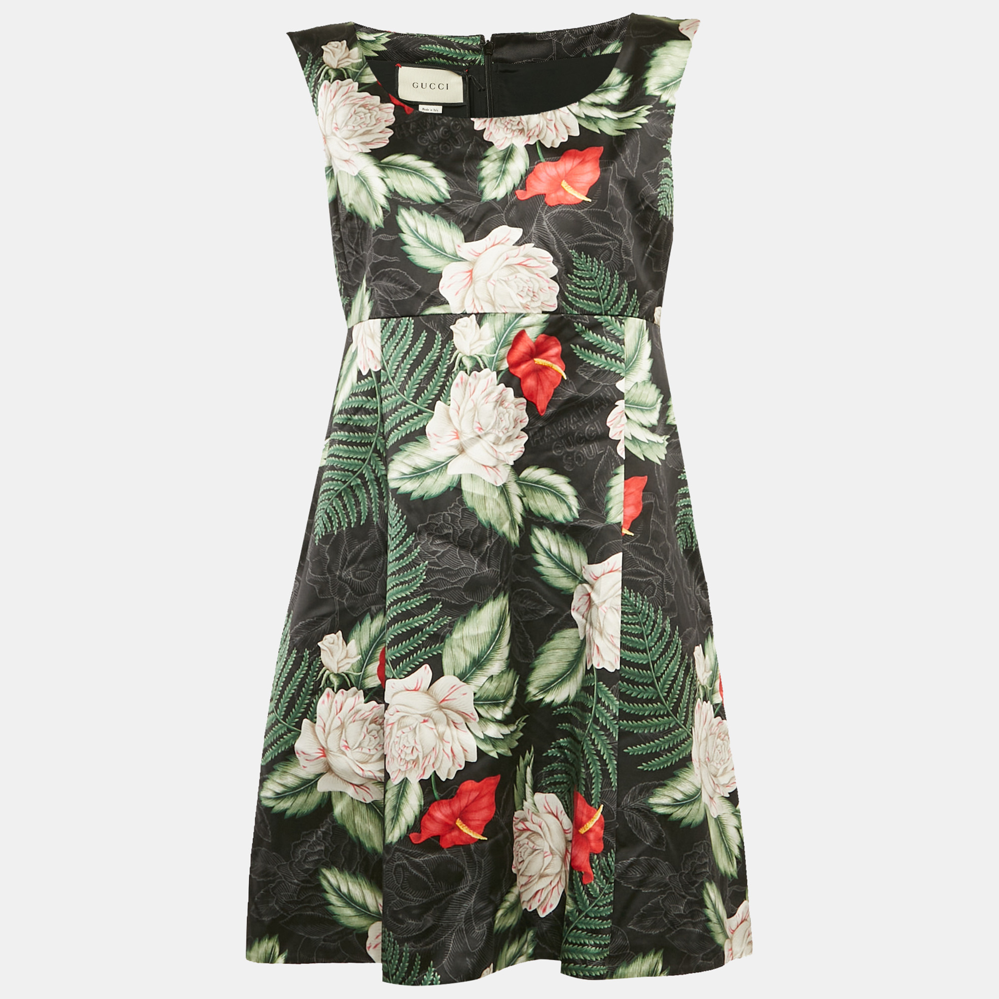 

Gucci Black Printed Satin Silk Sleeveless Short Dress L