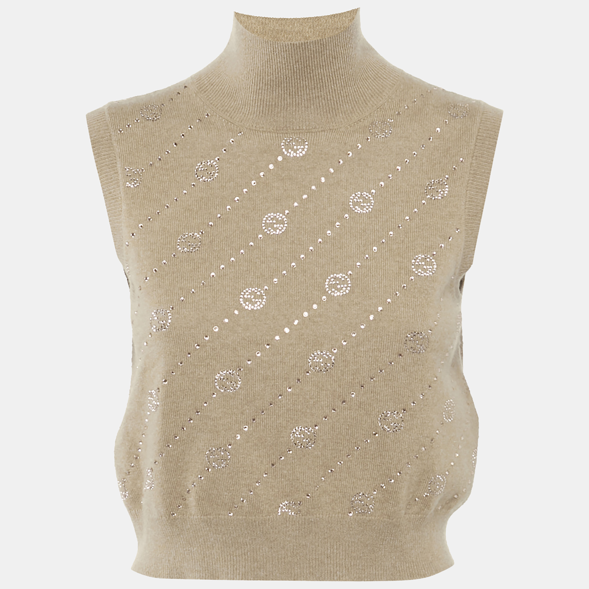 

Gucci Brown Studded Cashmere Knit Sleeveless High Neck Top S