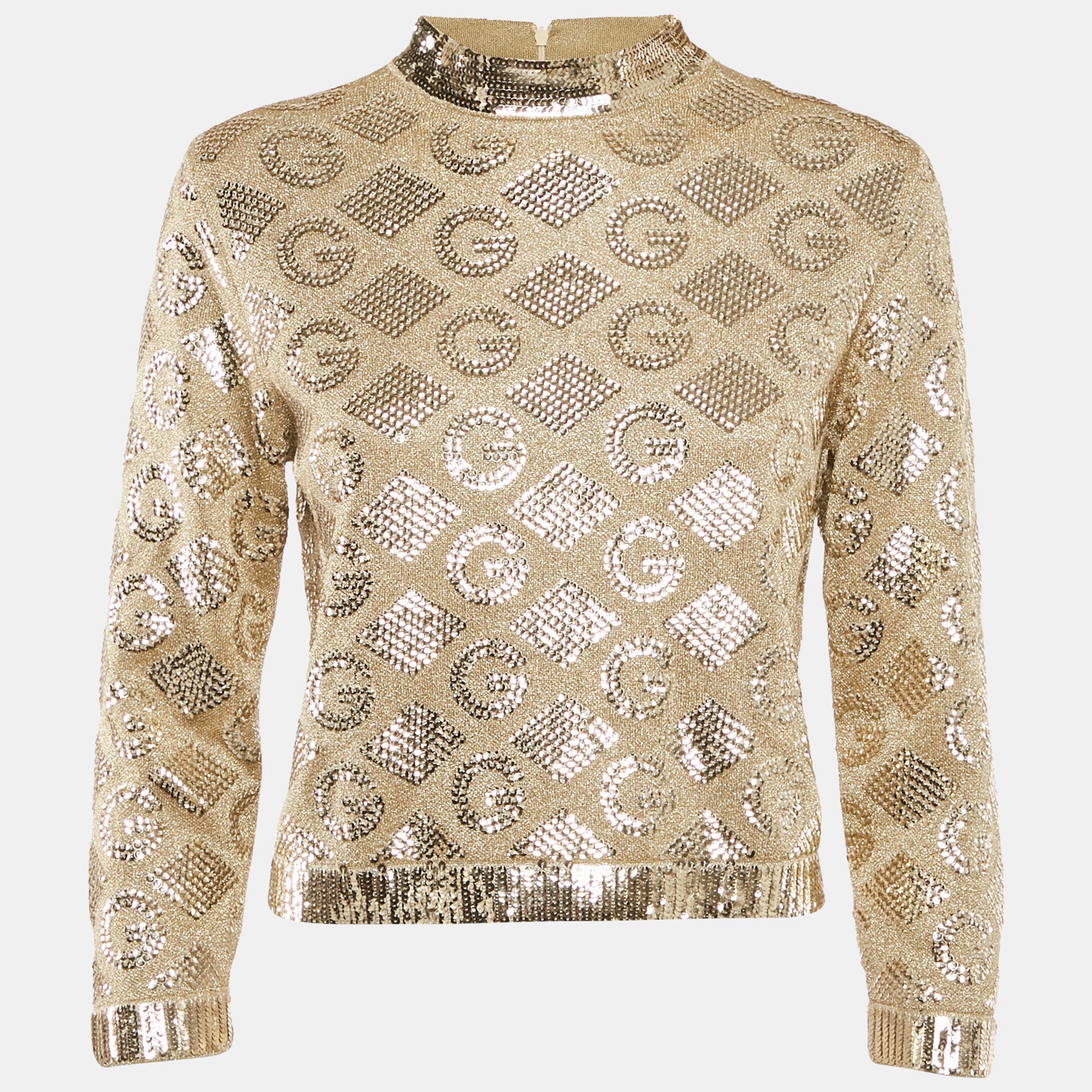 

Gucci Gold Sequined Lurex Knit Long Sleeve Top M