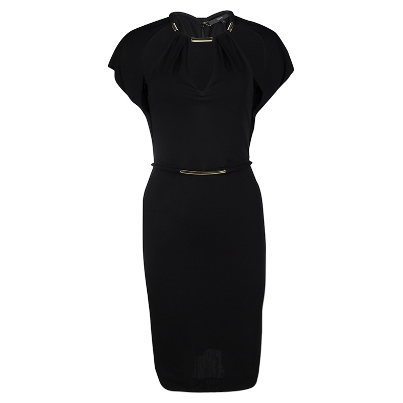 Gucci Black Knit Metal Embellished Cutout Detail Belted Dress S