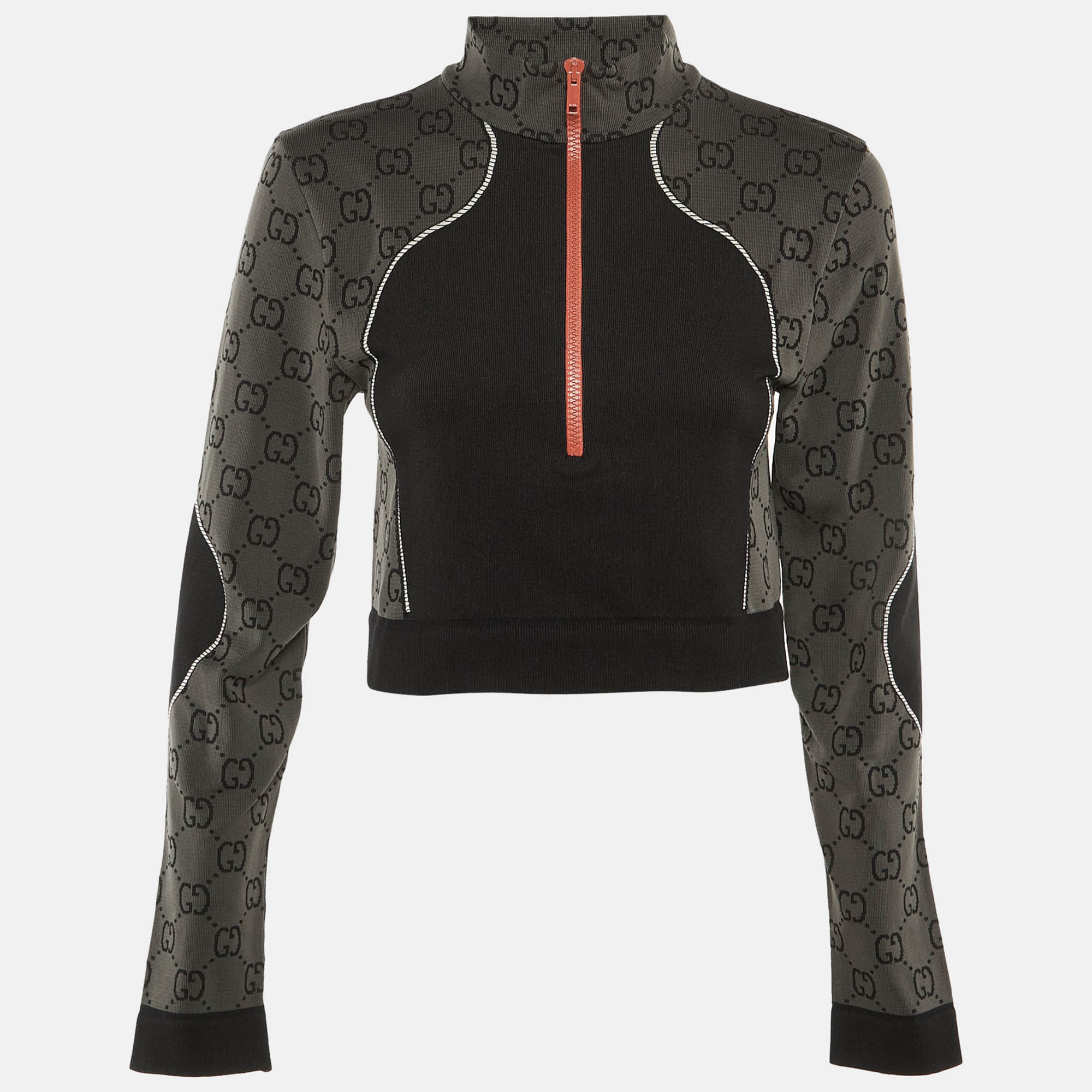 Gucci Grey/Black GG Jacquard Cropped Top L