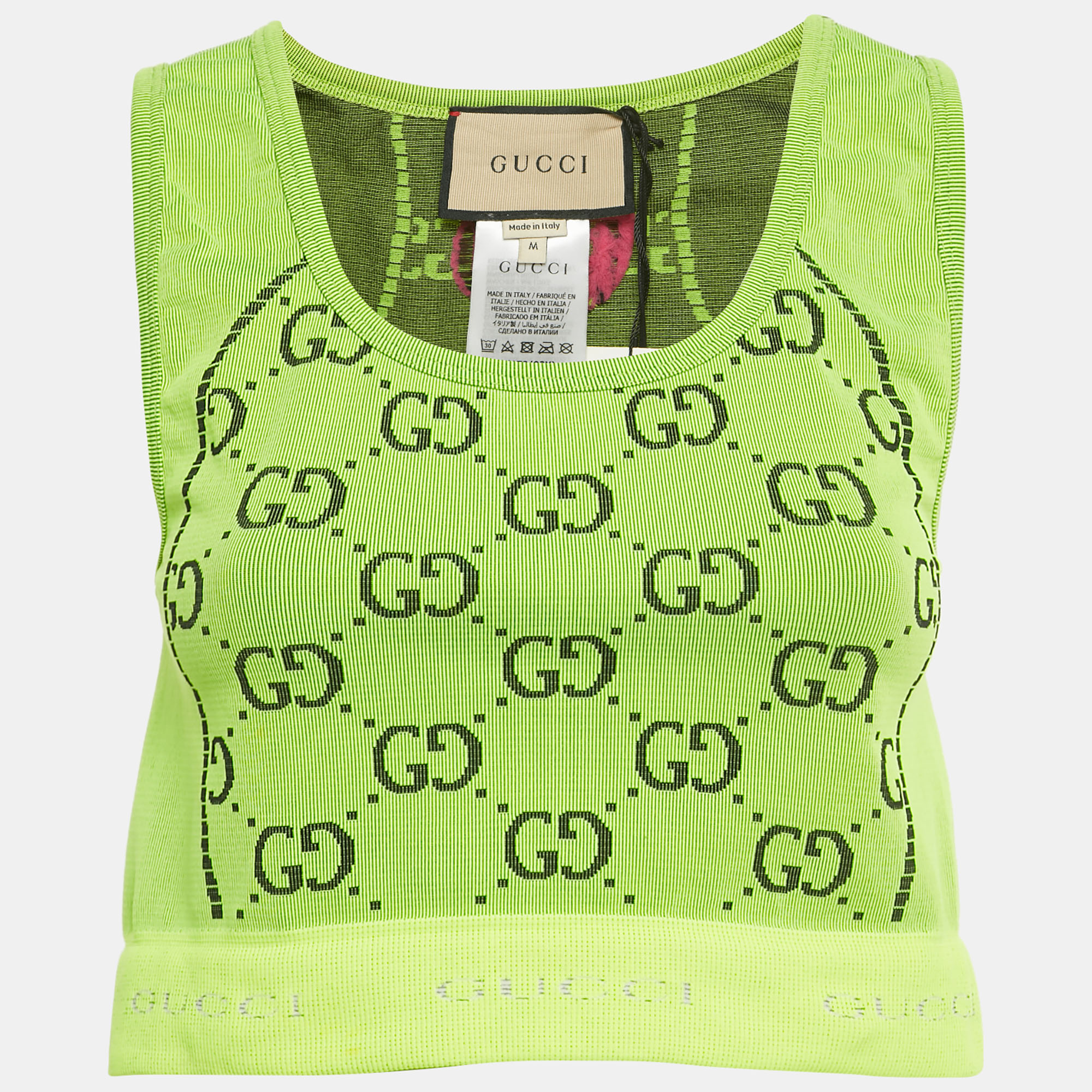 

Gucci Fluorescent Green GG Jacquard Crop Tank Top M