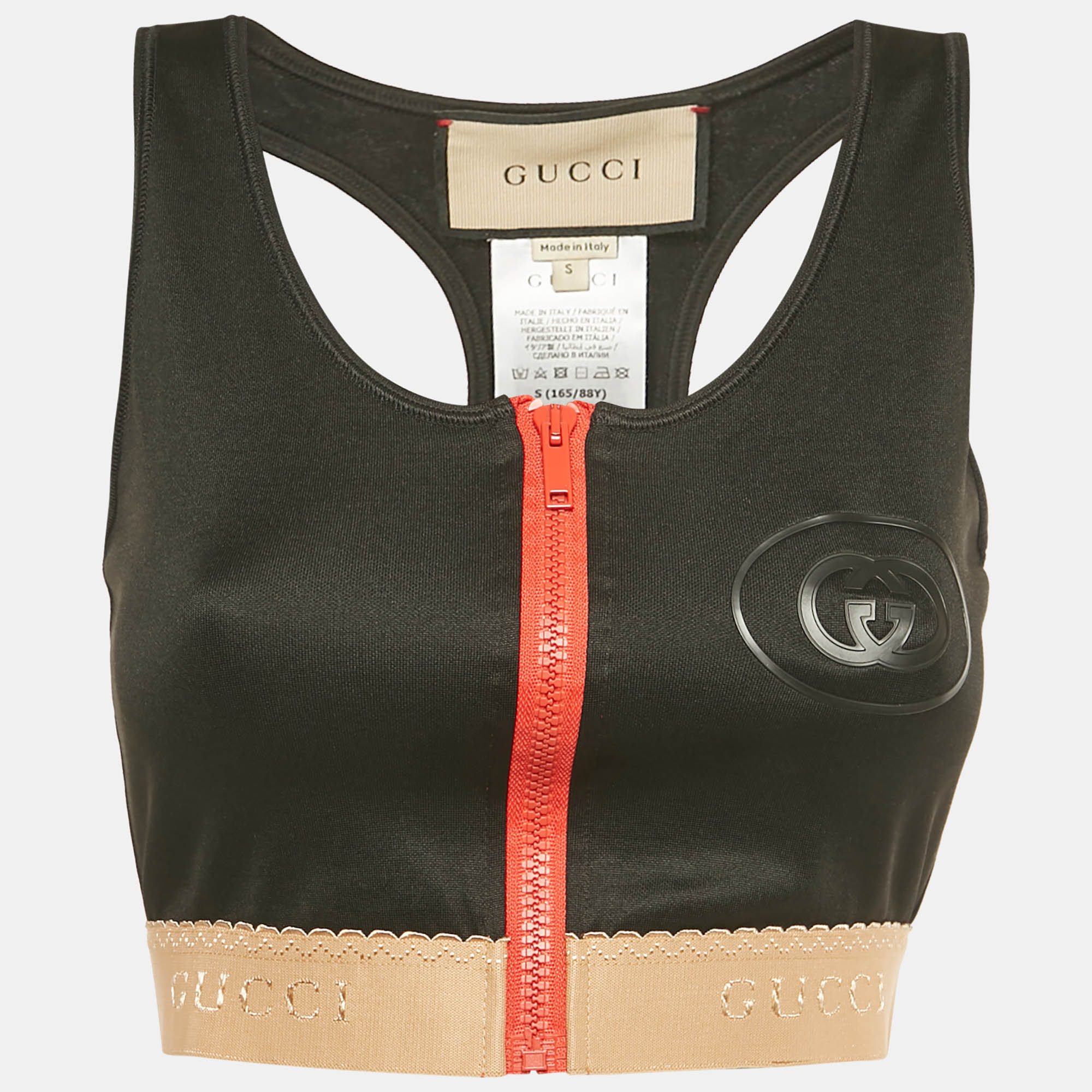 Pre-owned Gucci Black Jersey Zip-up Sports Bra S