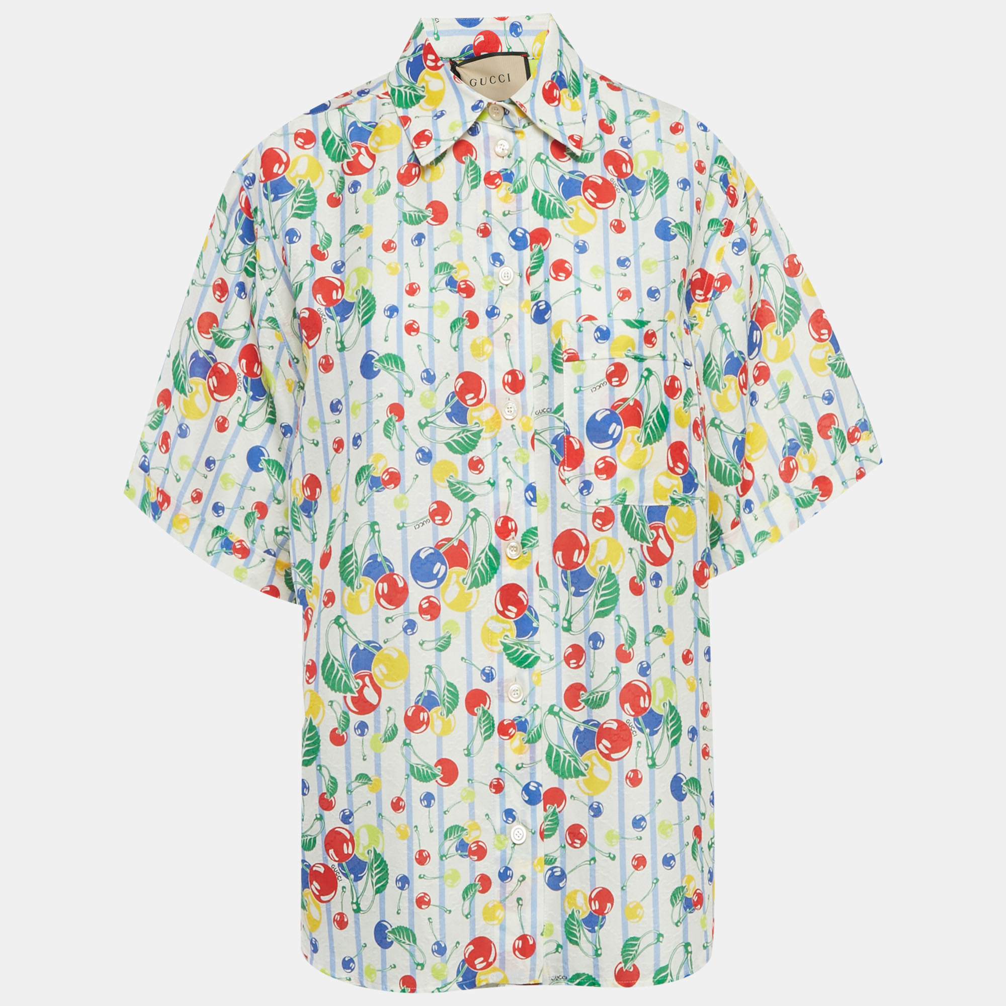 

Gucci White Cherries Printed Cotton Oversized Shirt M