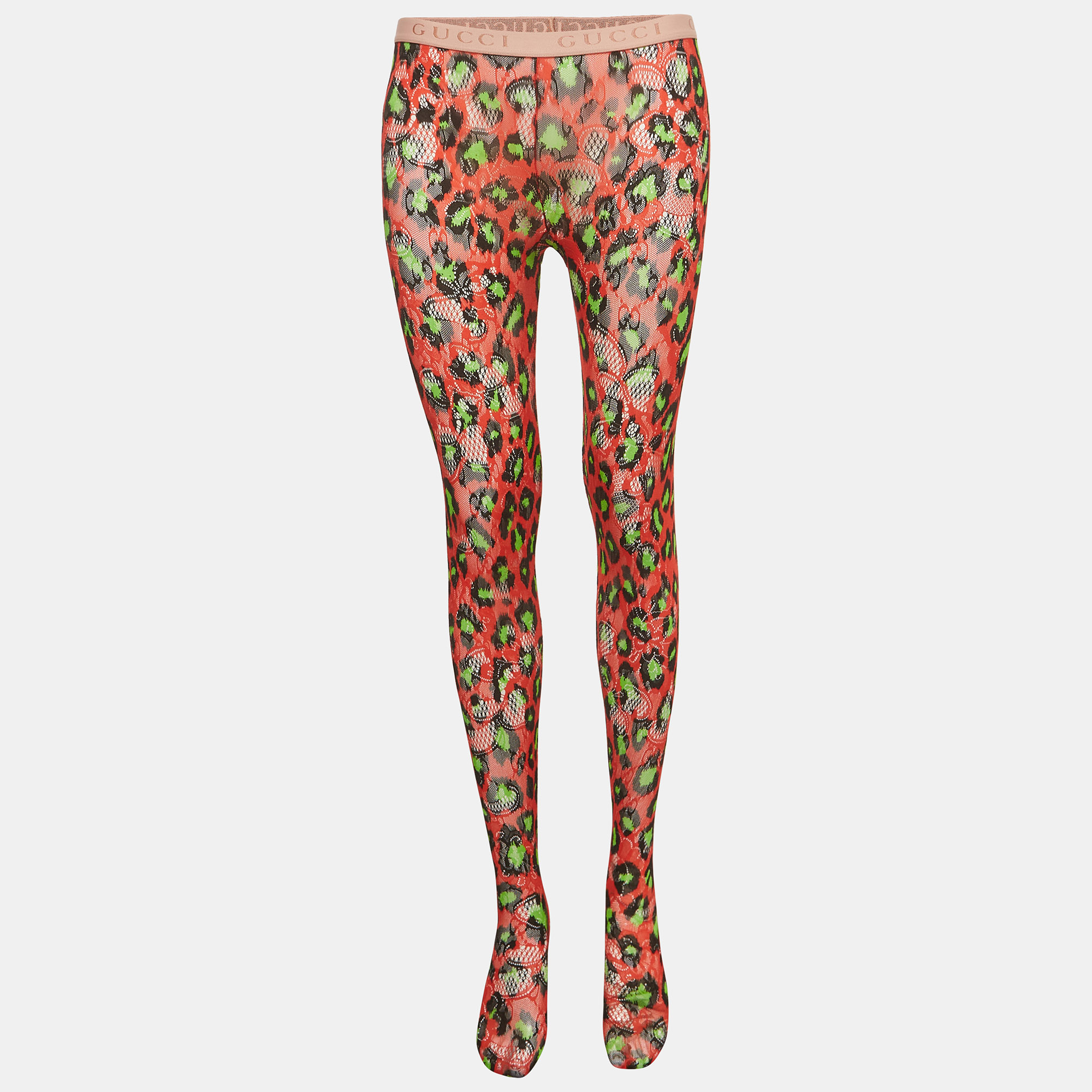 Gucci Multicolor Leopard Print Nylon Blossom Gg Leo Tights XS