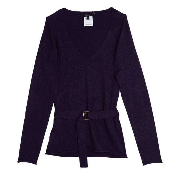 مملوكة مسبقًا Gucci Metallic Purple Cashmere Sweater S 