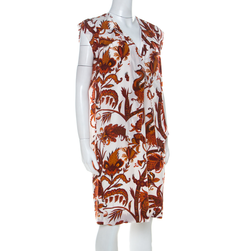 

Gucci Whte & Orange Paisley Print Silk Shift Dress