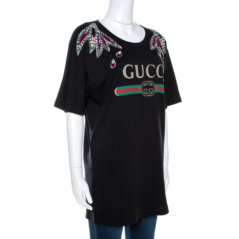 

Gucci Black Cotton Embellished Crew Neck T Shirt