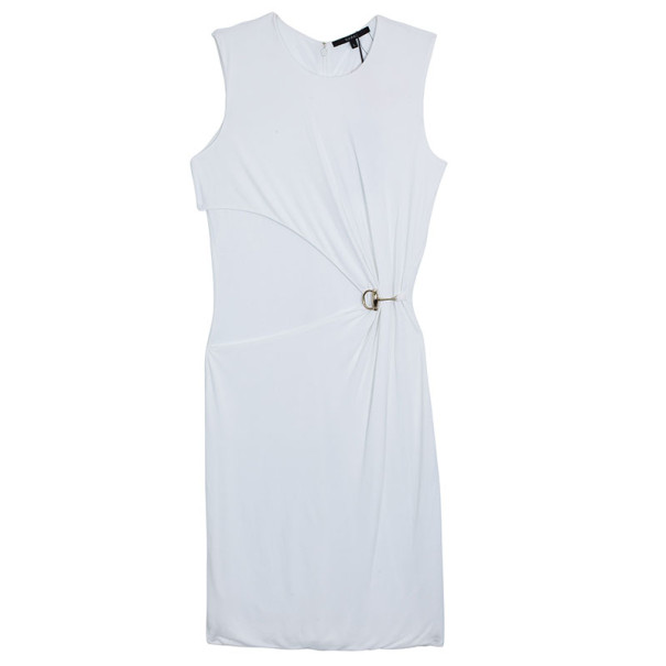 Pre Owned Gucci White Gathered Crewneck Dress L