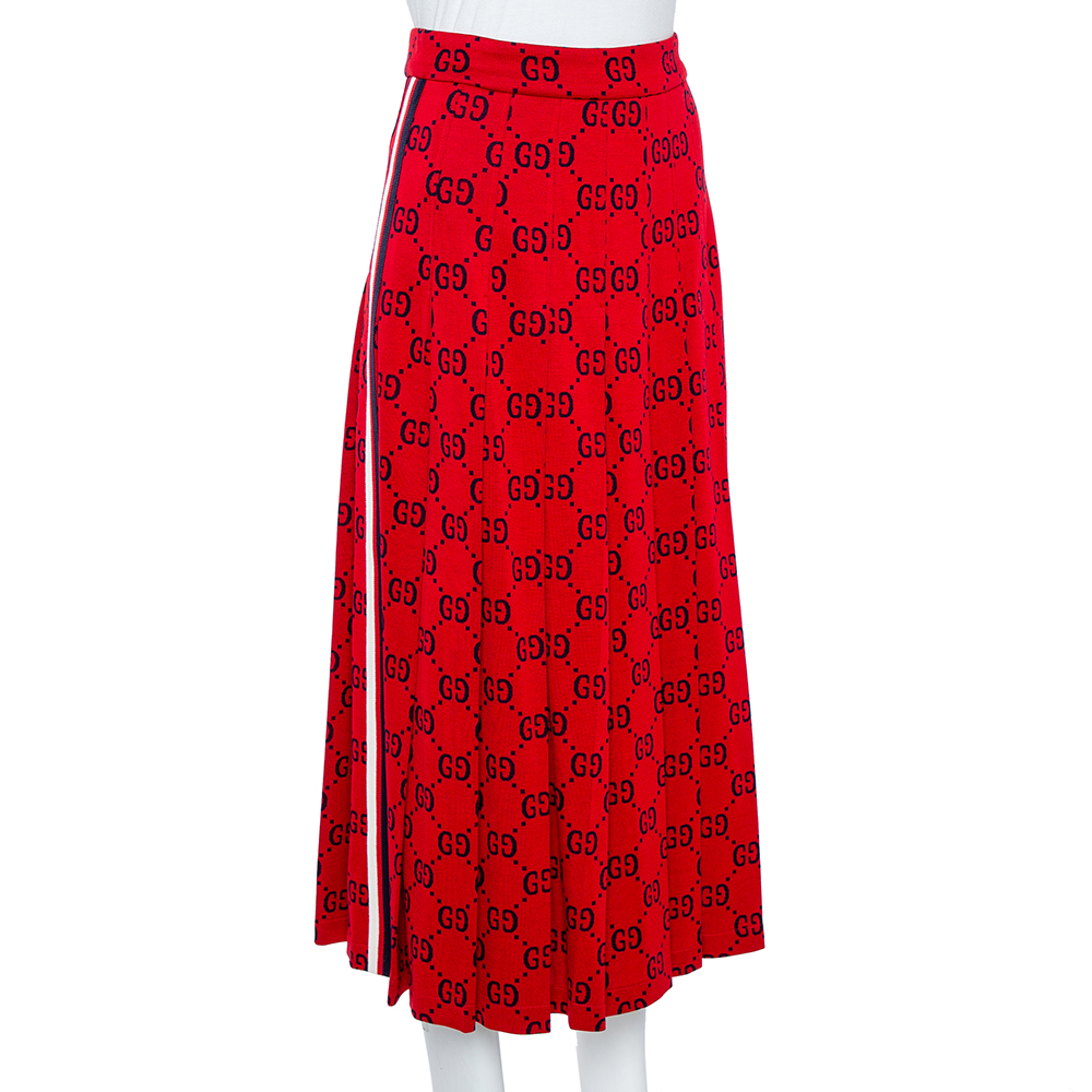 

Gucci Red Cotton GG Jersey Web Skirt