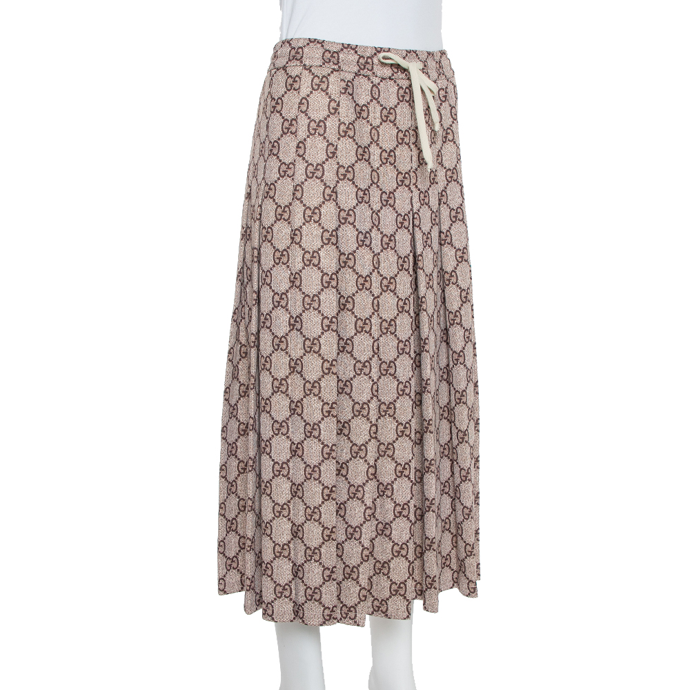 

Gucci Beige Guccissima Printed Knit Pleated Midi Skirt