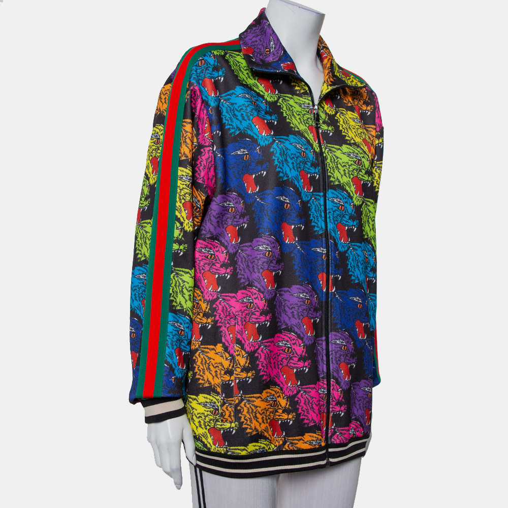 

Gucci Multicolor Panther Face Printed Jersey Technical Jacket