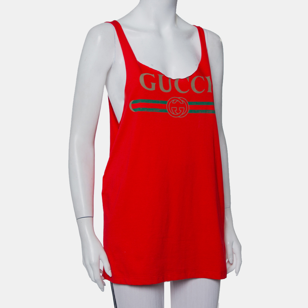 

Gucci Red Logo Printed Cotton Tank Top