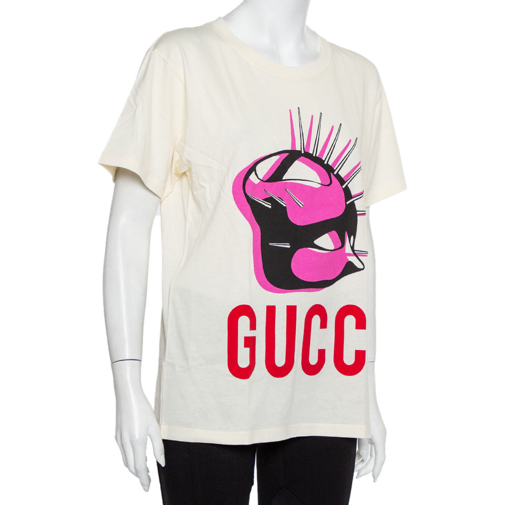 

Gucci Cream Manifesto Logo Printed Cotton Oversized Crewneck T-Shirt