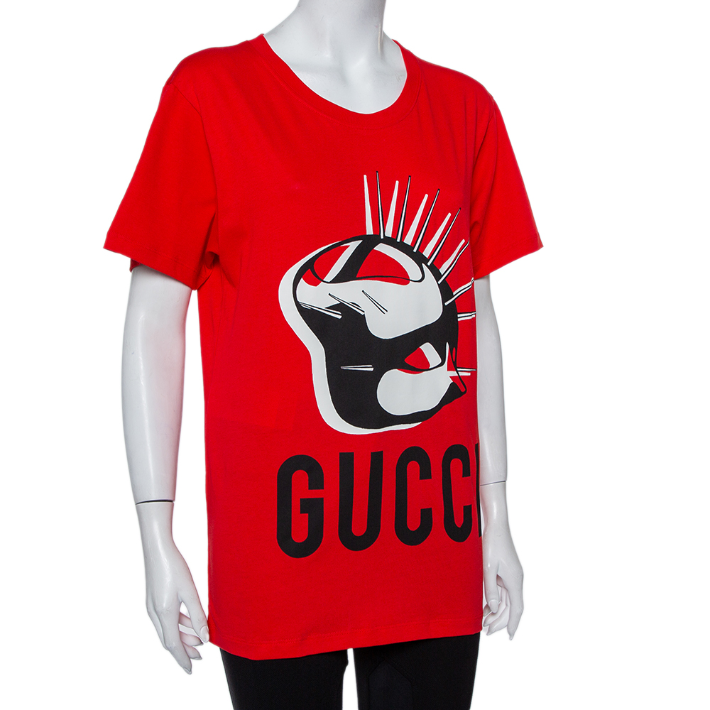 

Gucci Red Logo Mask Print Cotton Oversized T-Shirt
